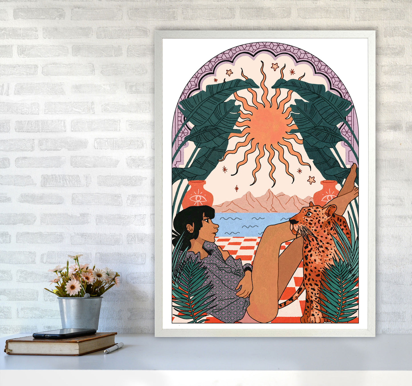 Jaguar Art Print by Lucy Michelle A1 Oak Frame