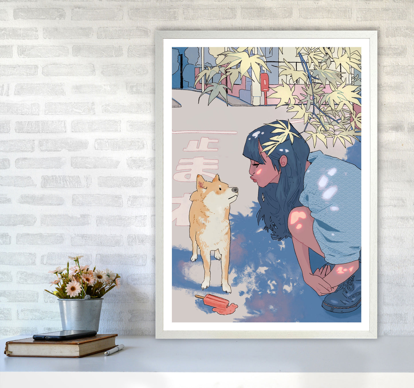 Shiba Art Print by Lucy Michelle A1 Oak Frame