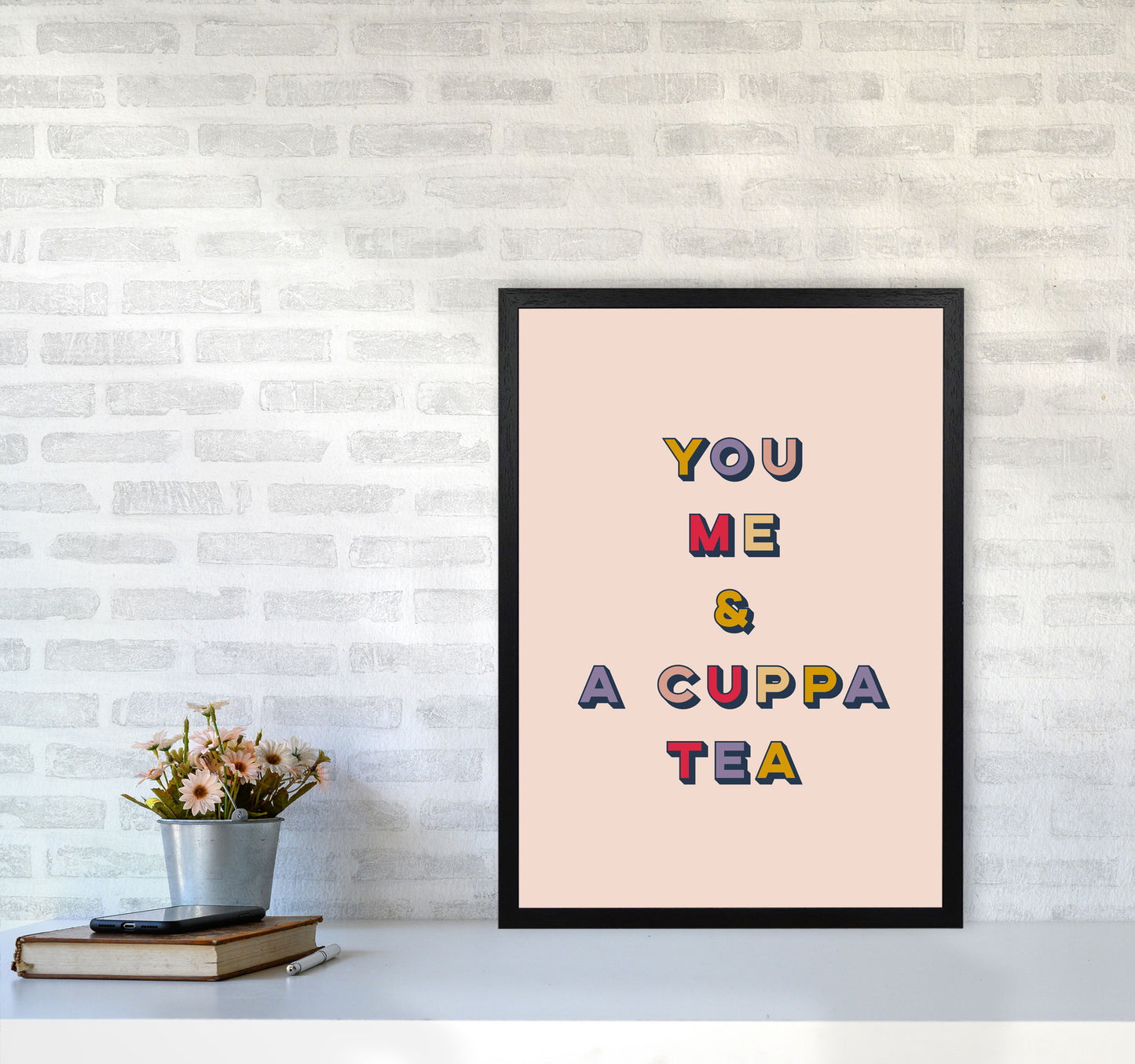 You Me And A Cuppa Tea Art Print by Lucy Michelle A2 White Frame