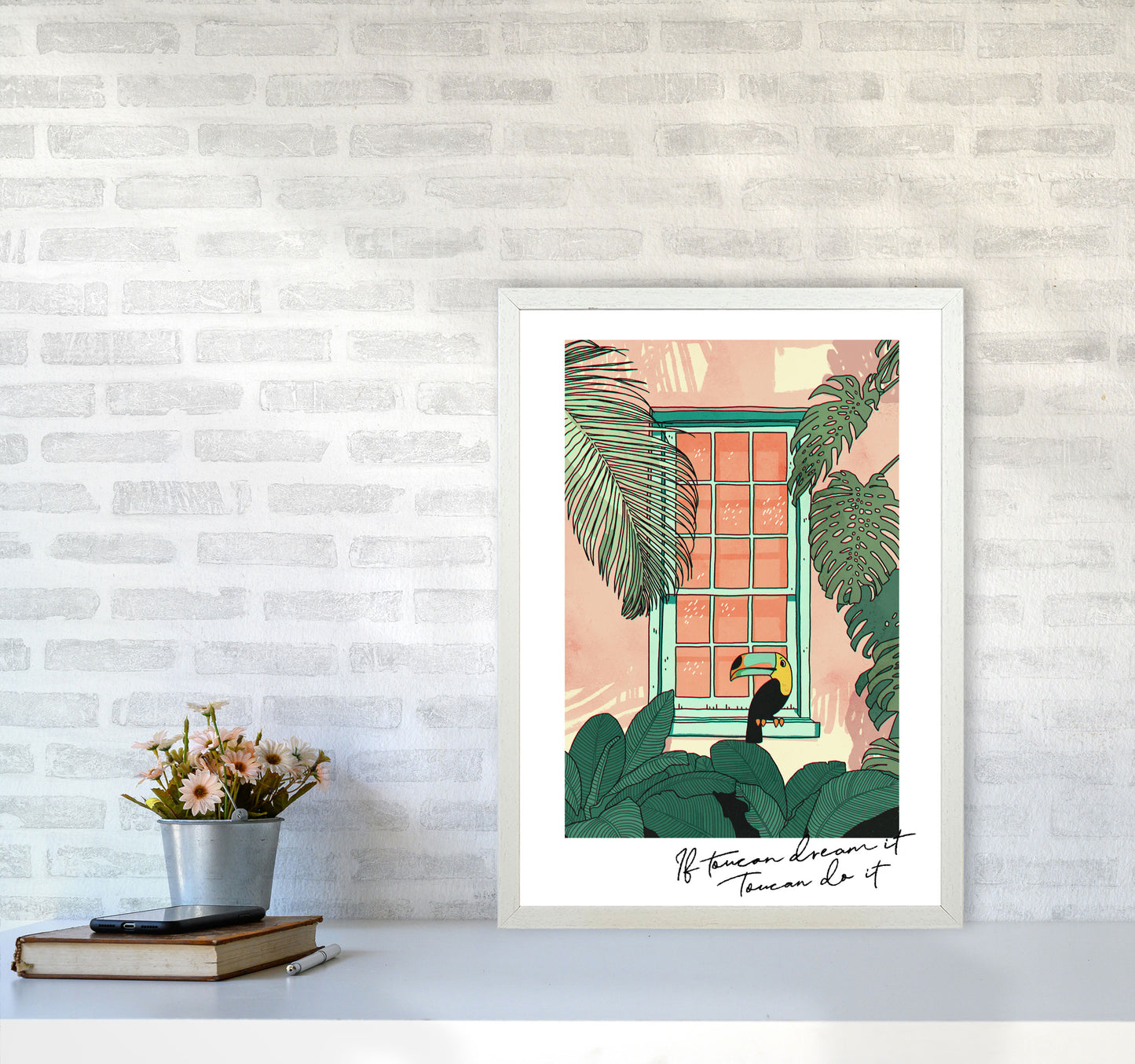 Toucan Do It Art Print by Lucy Michelle A2 Oak Frame