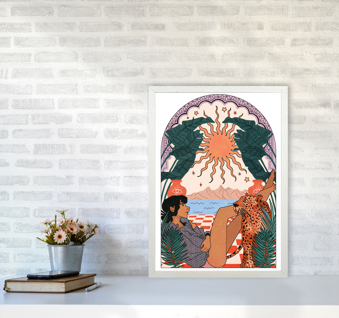 Jaguar Art Print by Lucy Michelle A2 Oak Frame