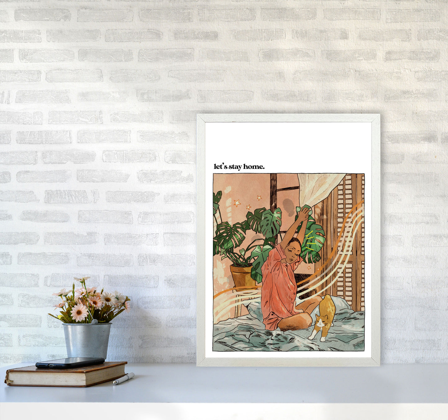 Stay Home II Art Print by Lucy Michelle A2 Oak Frame