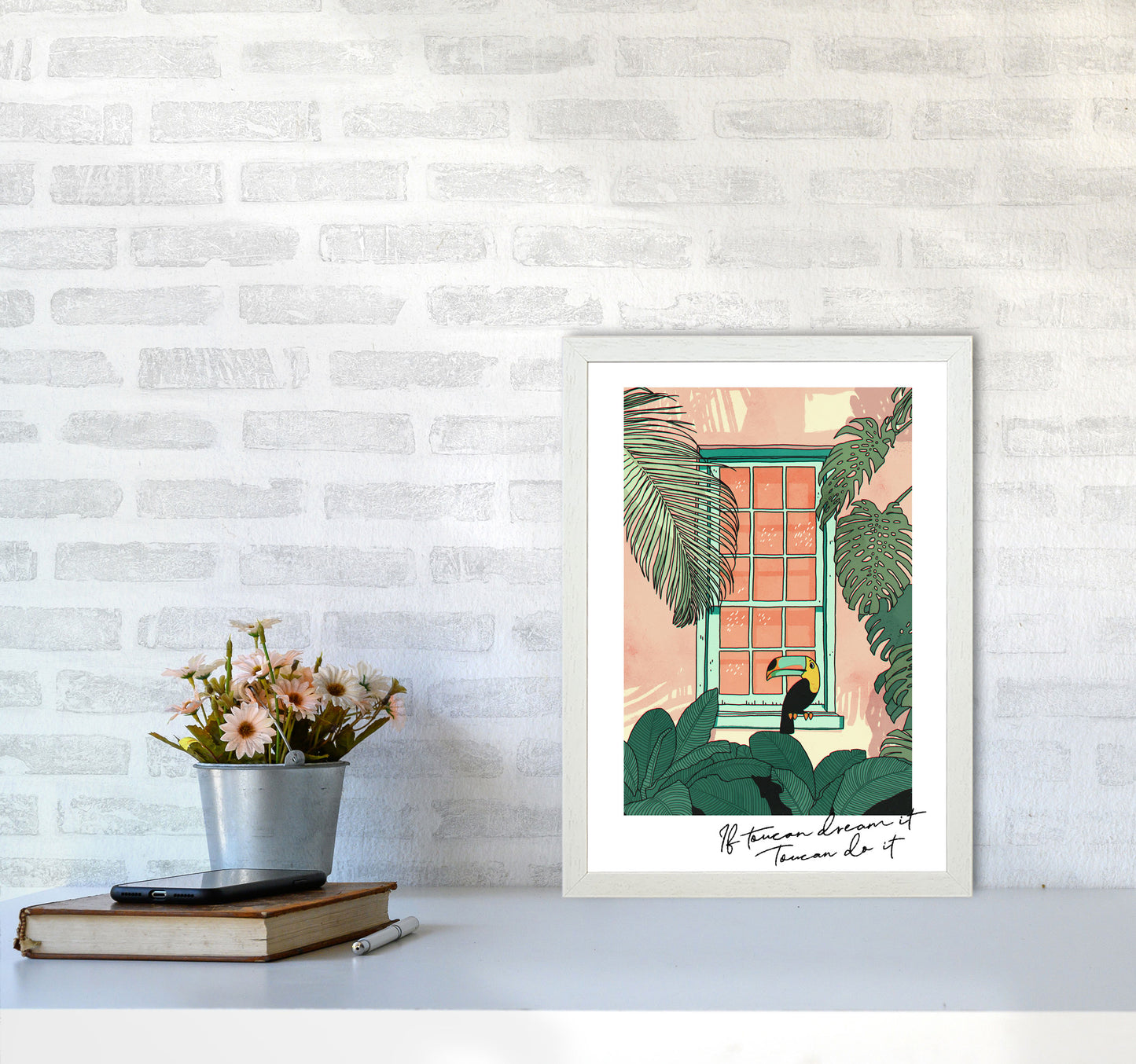 Toucan Do It Art Print by Lucy Michelle A3 Oak Frame