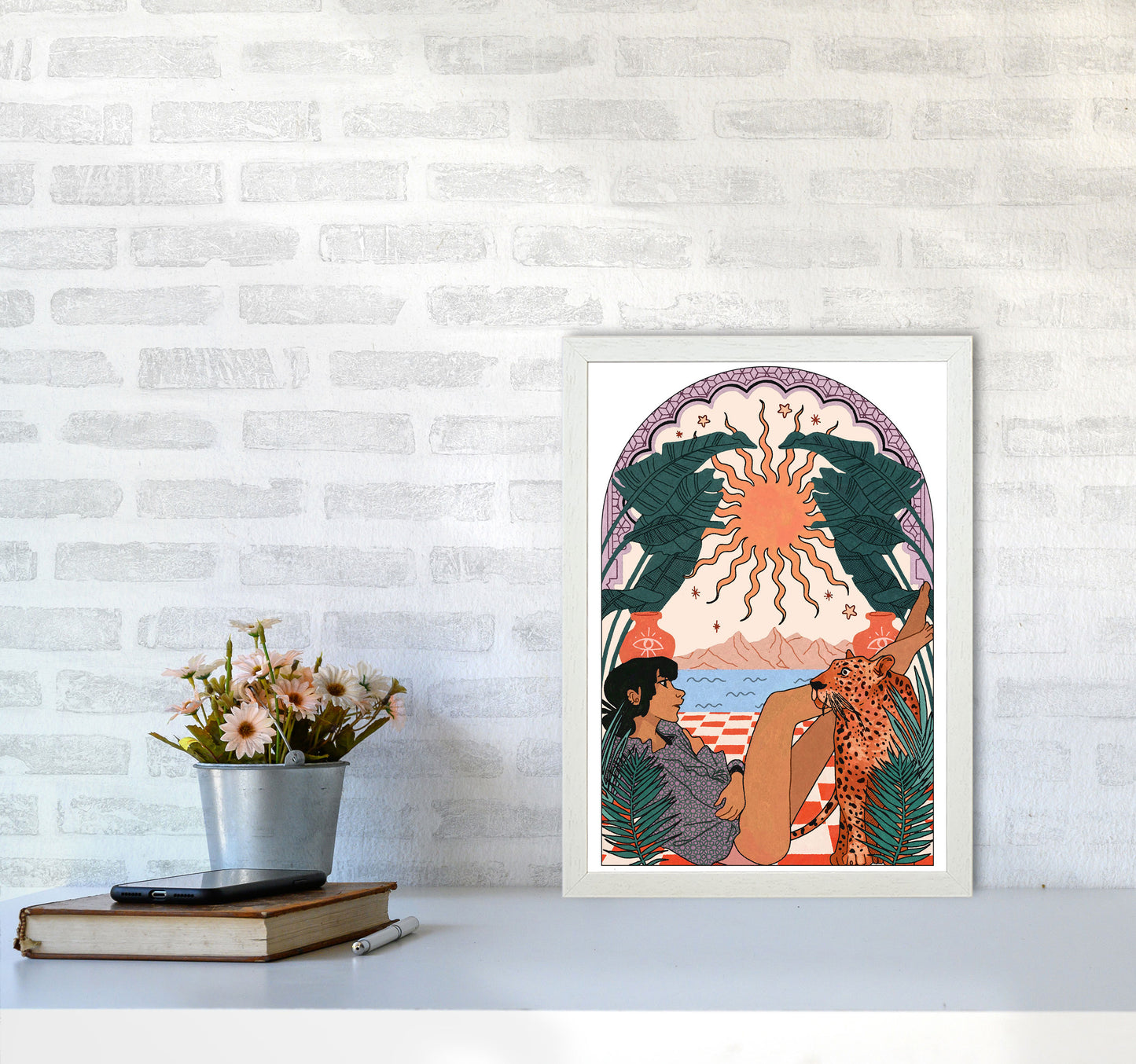 Jaguar Art Print by Lucy Michelle A3 Oak Frame