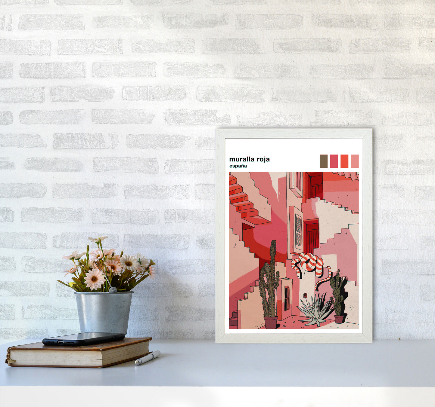 Muralla Roja Art Print by Lucy Michelle A3 Oak Frame