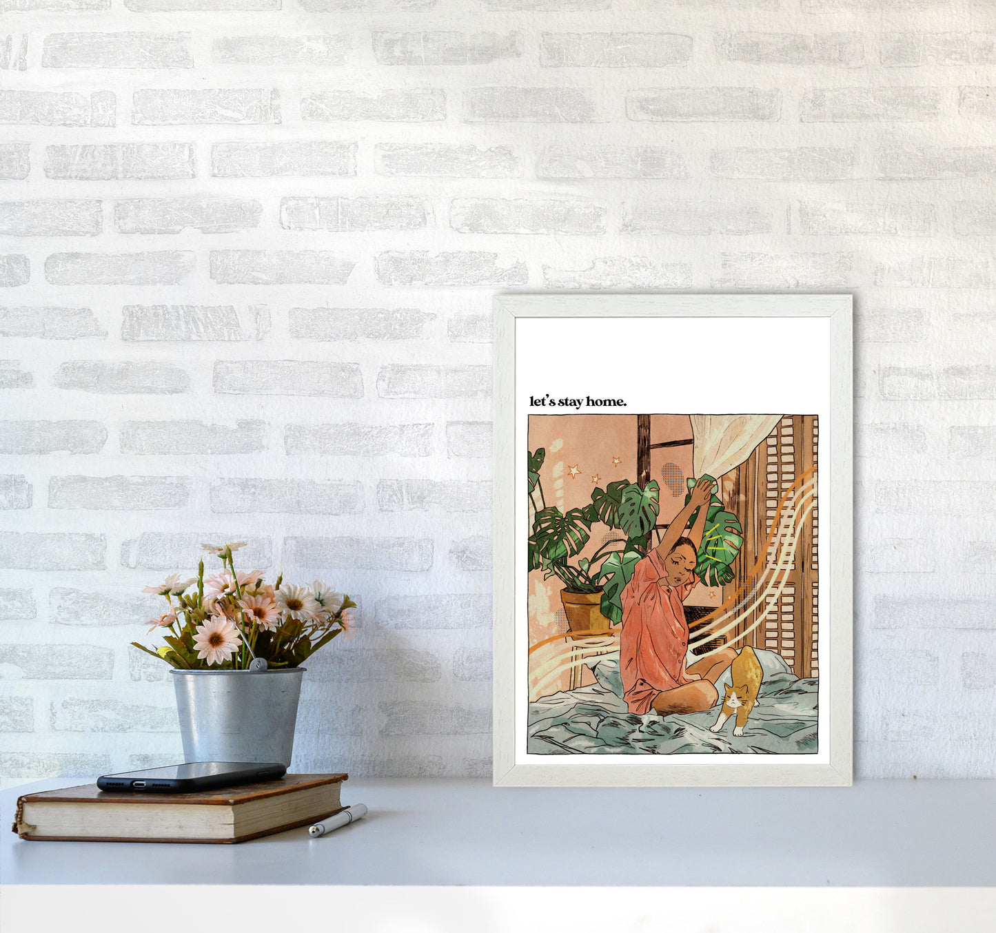 Stay Home II Art Print by Lucy Michelle A3 Oak Frame