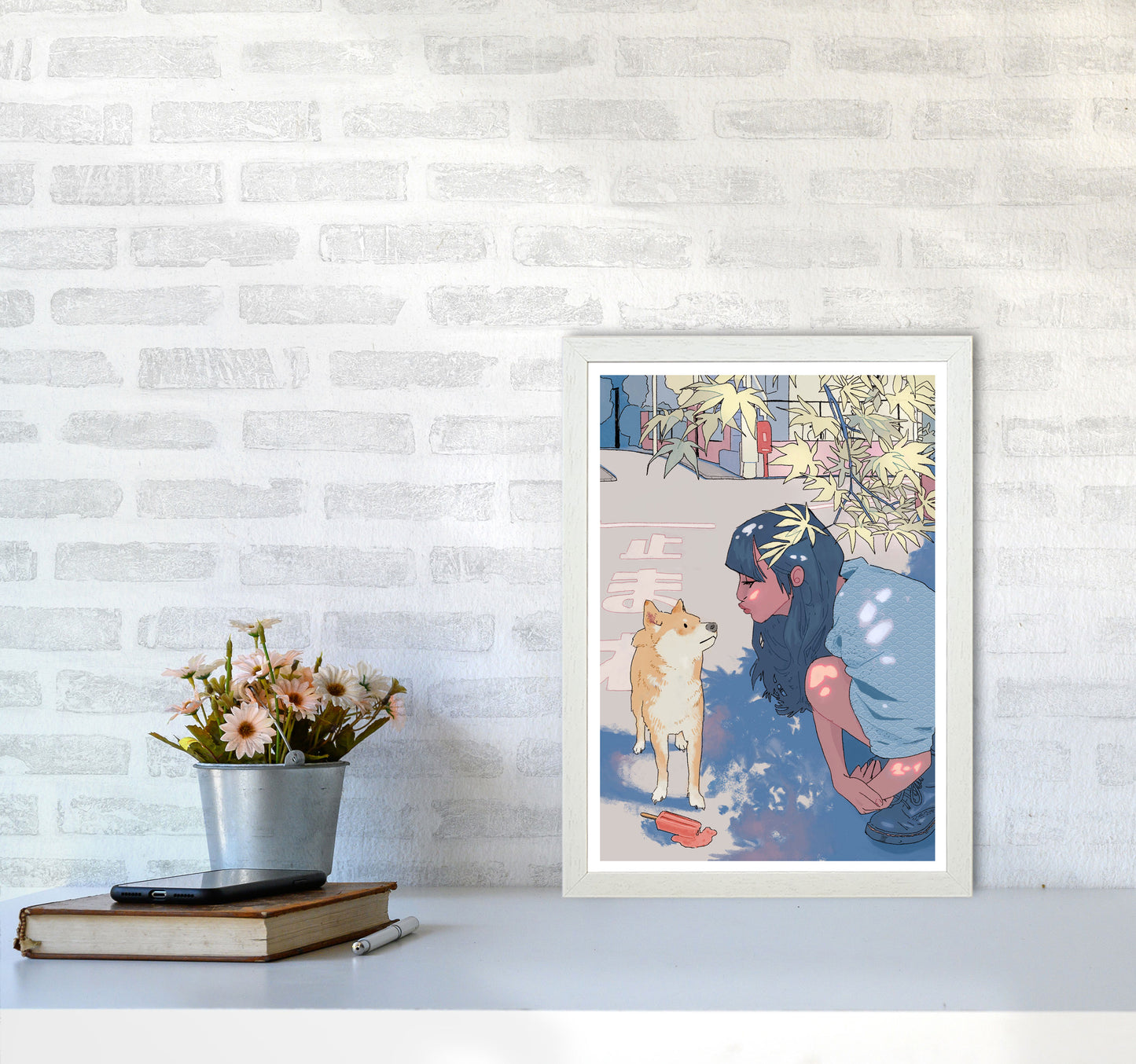 Shiba Art Print by Lucy Michelle A3 Oak Frame