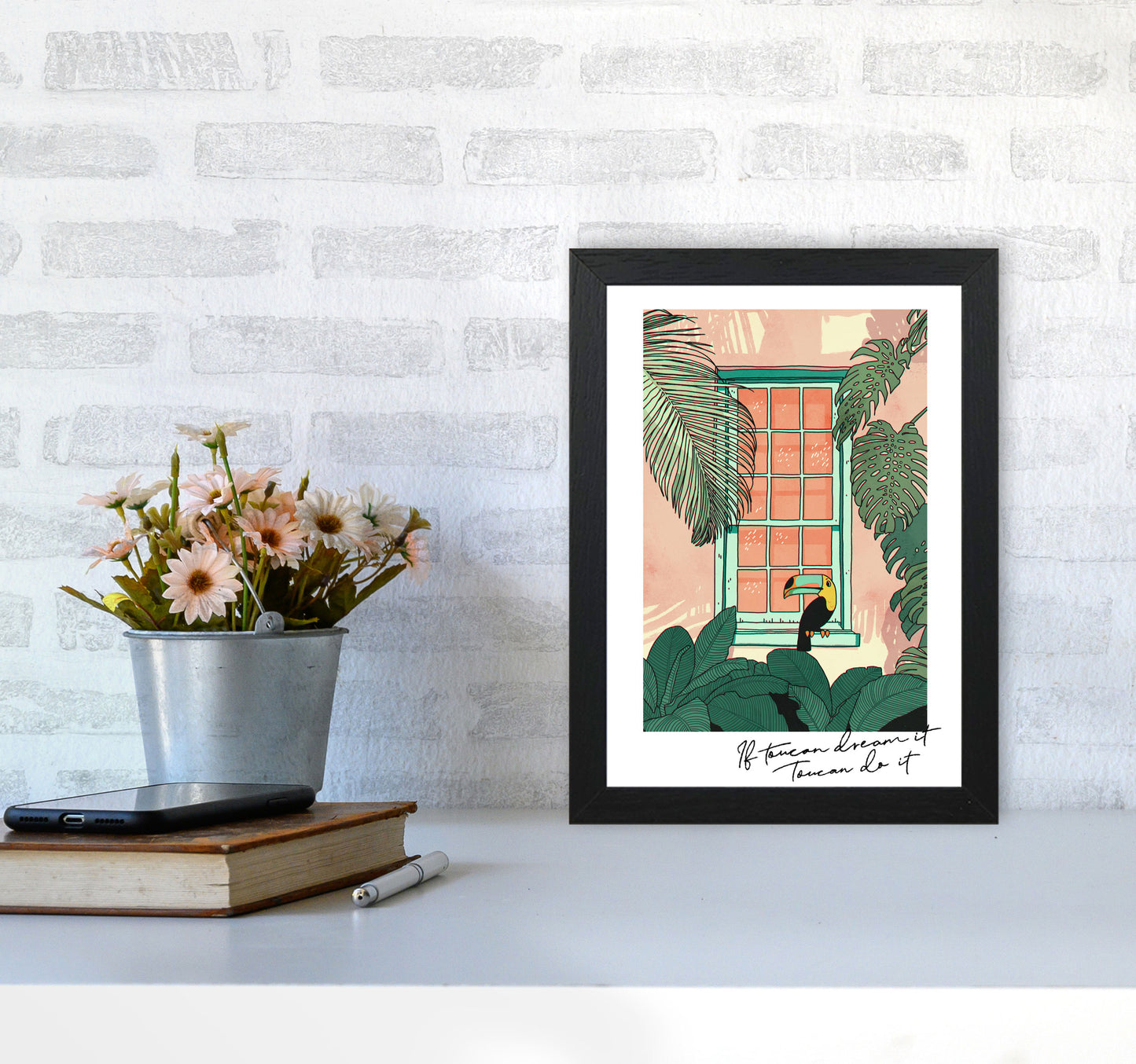 Toucan Do It Art Print by Lucy Michelle A4 White Frame
