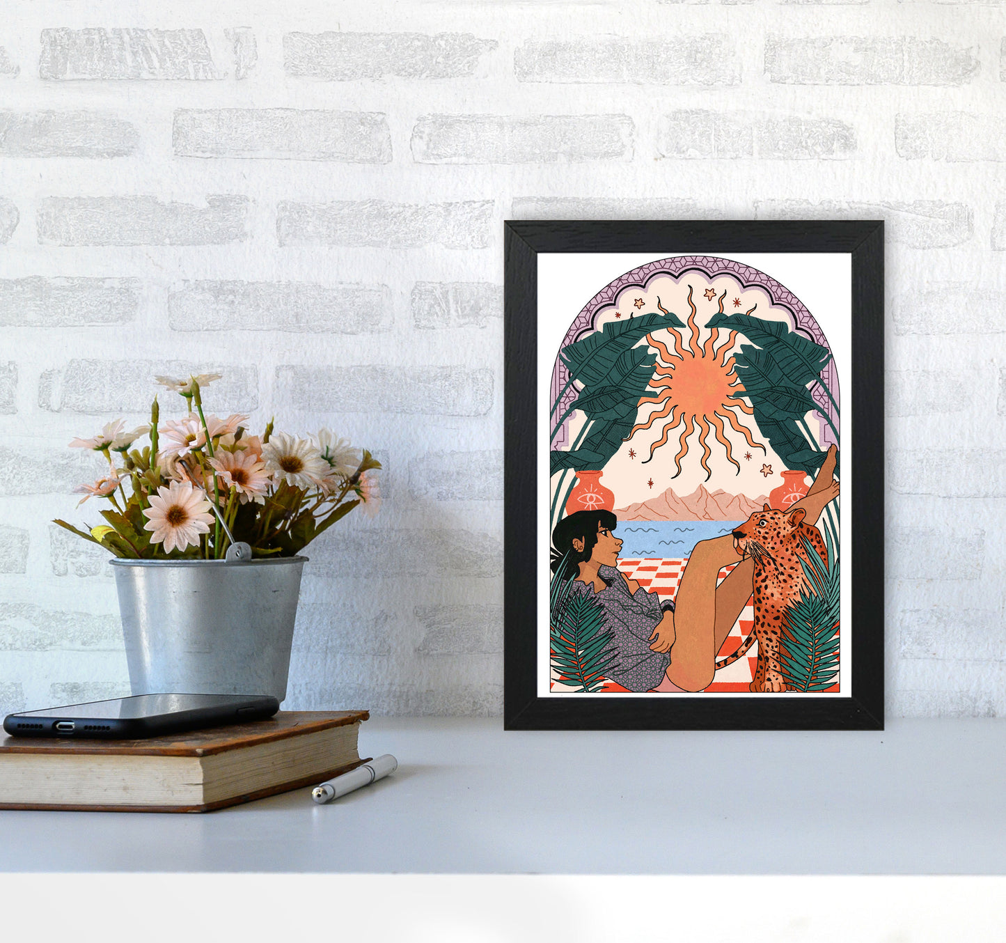 Jaguar Art Print by Lucy Michelle A4 White Frame