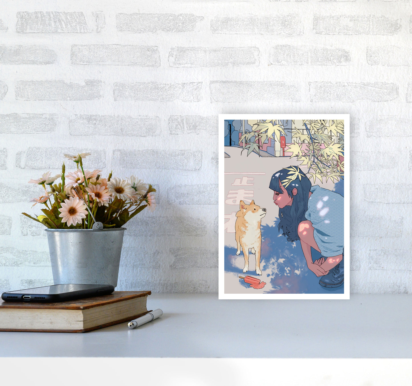 Shiba Art Print by Lucy Michelle A4 Black Frame