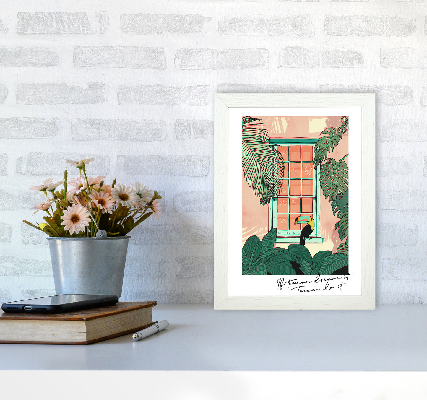 Toucan Do It Art Print by Lucy Michelle A4 Oak Frame