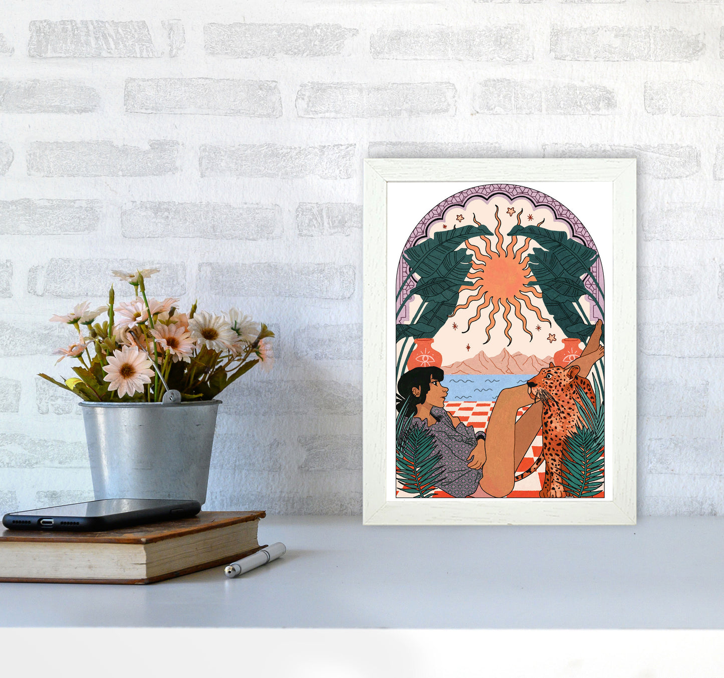 Jaguar Art Print by Lucy Michelle A4 Oak Frame