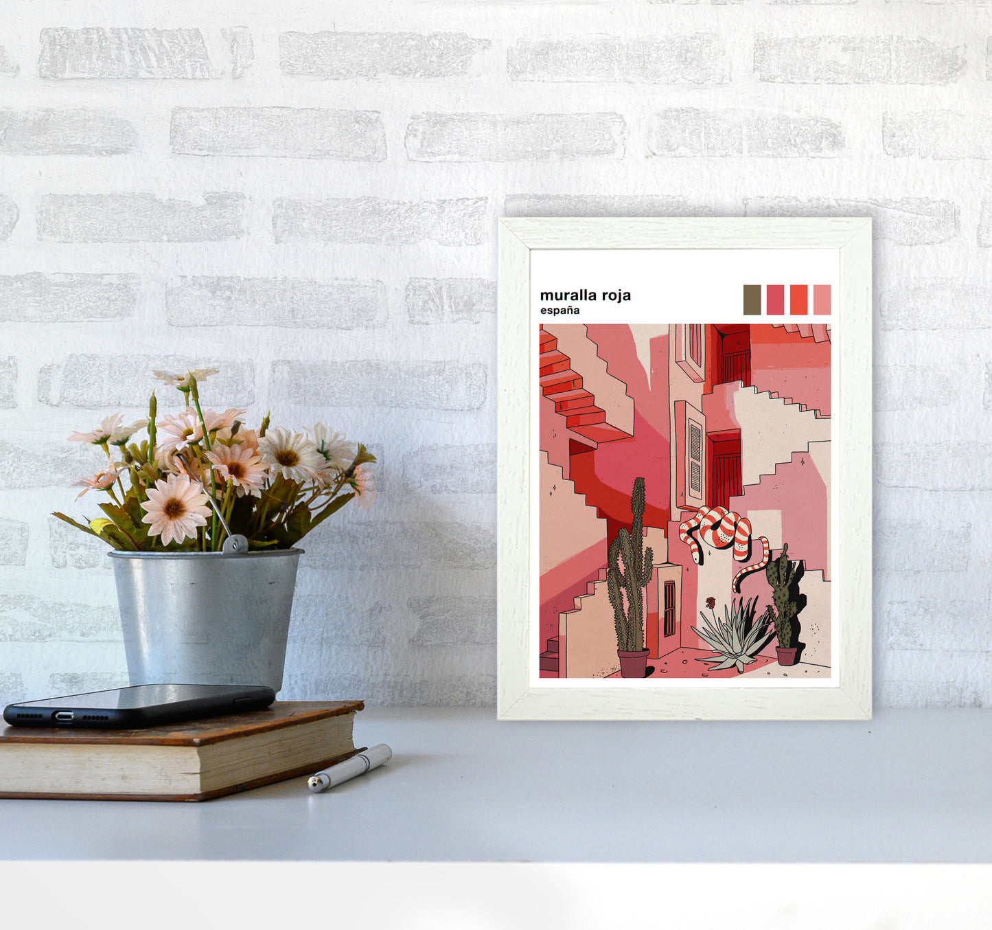 Muralla Roja Art Print by Lucy Michelle A4 Oak Frame