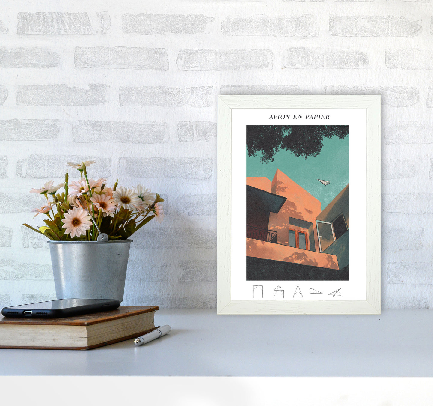 Avion En Papier Art Print by Lucy Michelle A4 Oak Frame