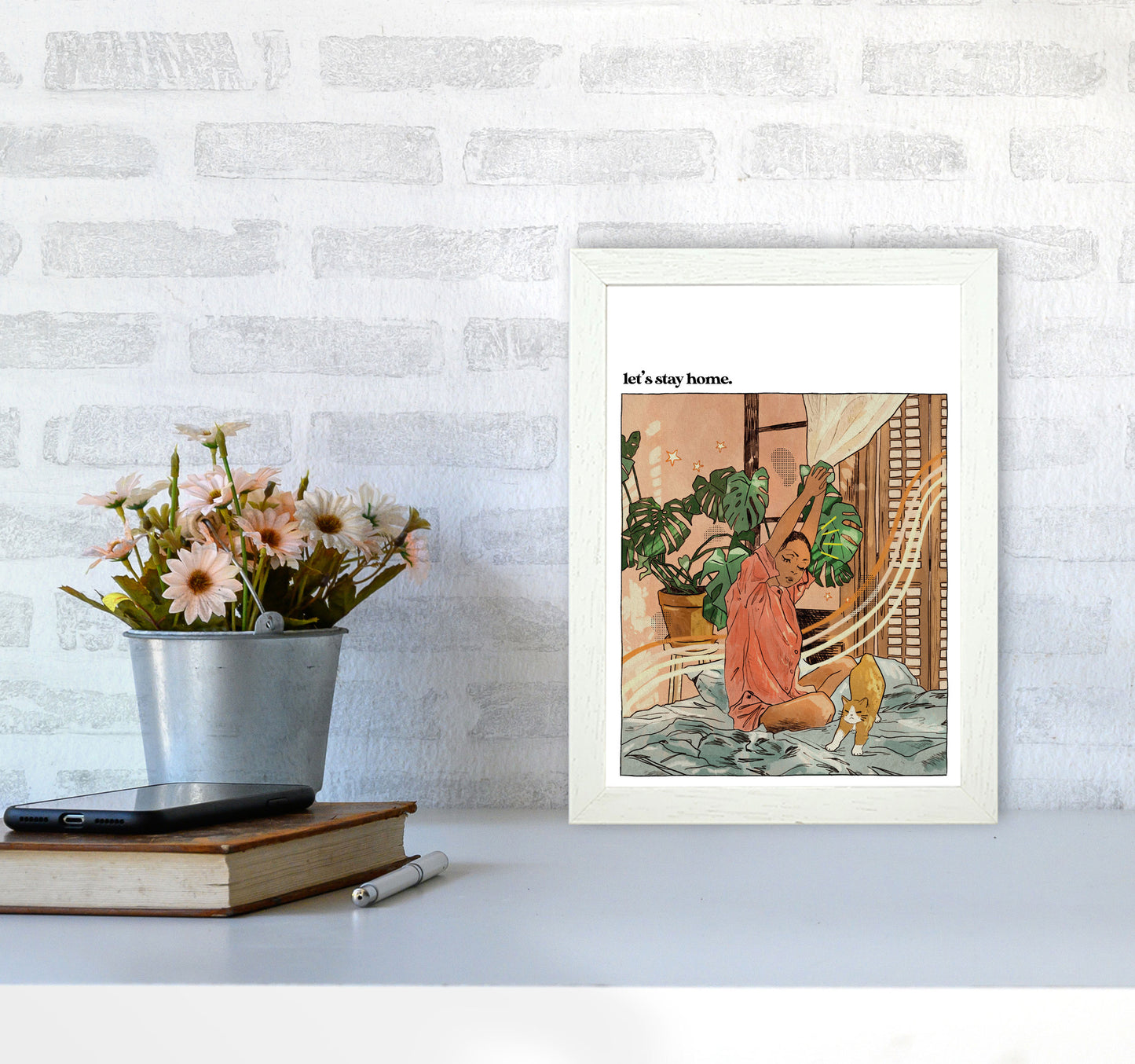 Stay Home II Art Print by Lucy Michelle A4 Oak Frame