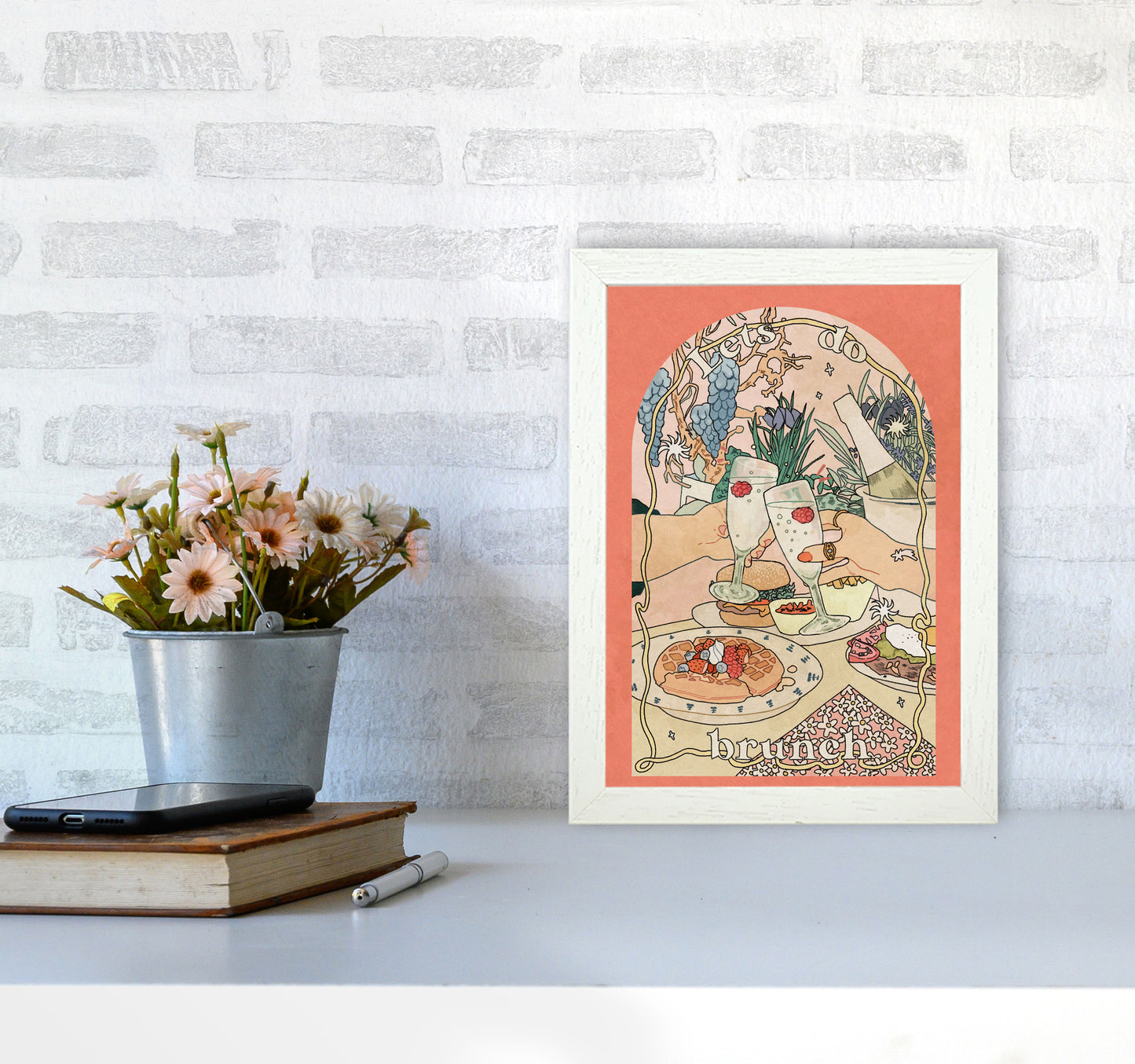 Lets Do Brunch Art Print by Lucy Michelle A4 Oak Frame