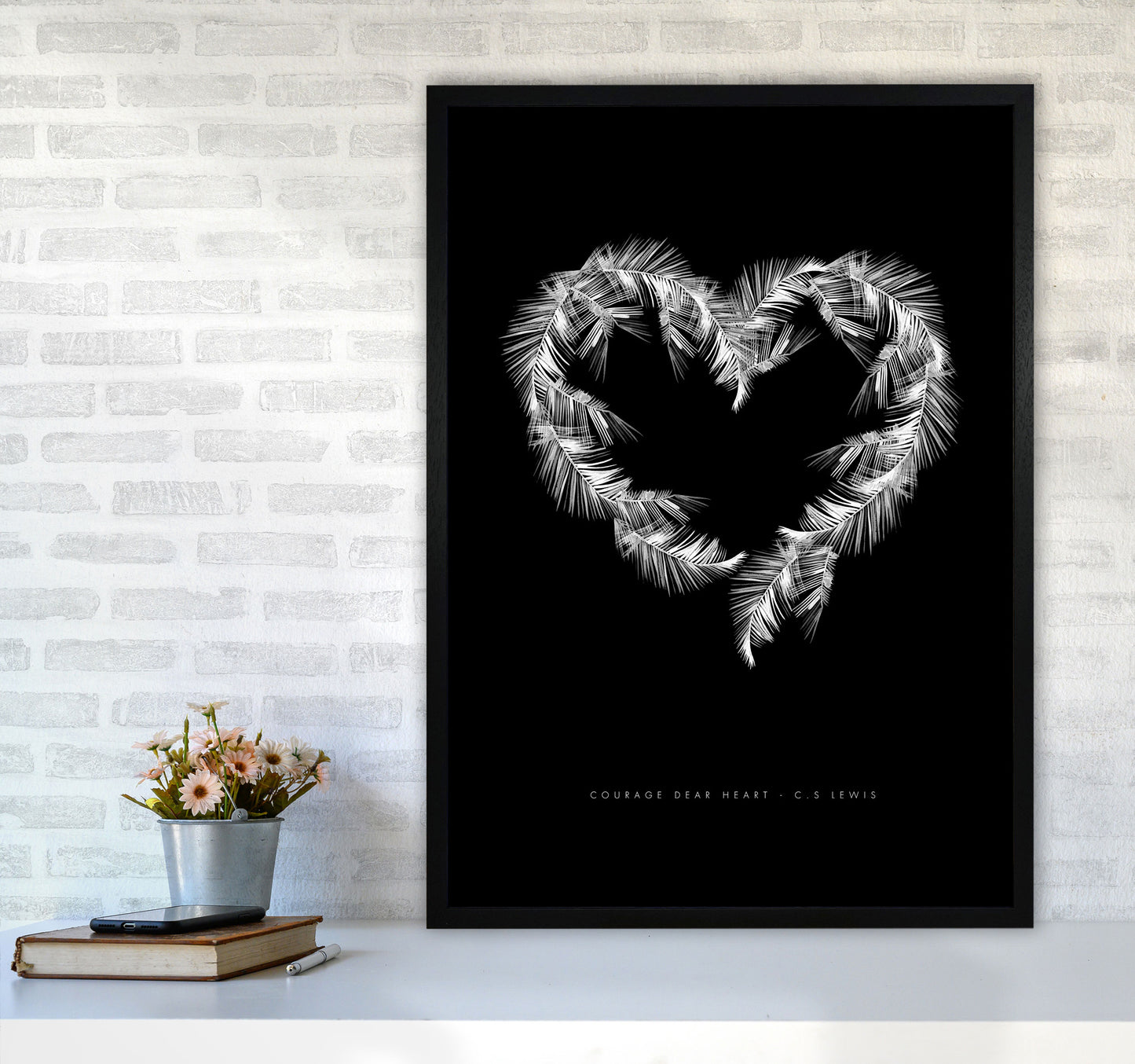 C S Lewis Courage Dear Heart Black Modern Fashion Print A1 White Frame