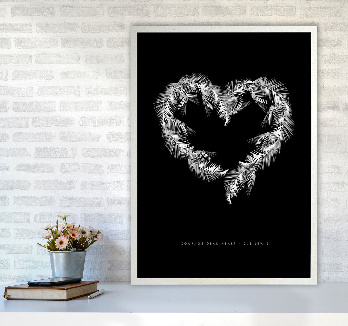 C S Lewis Courage Dear Heart Black Modern Fashion Print A1 Oak Frame