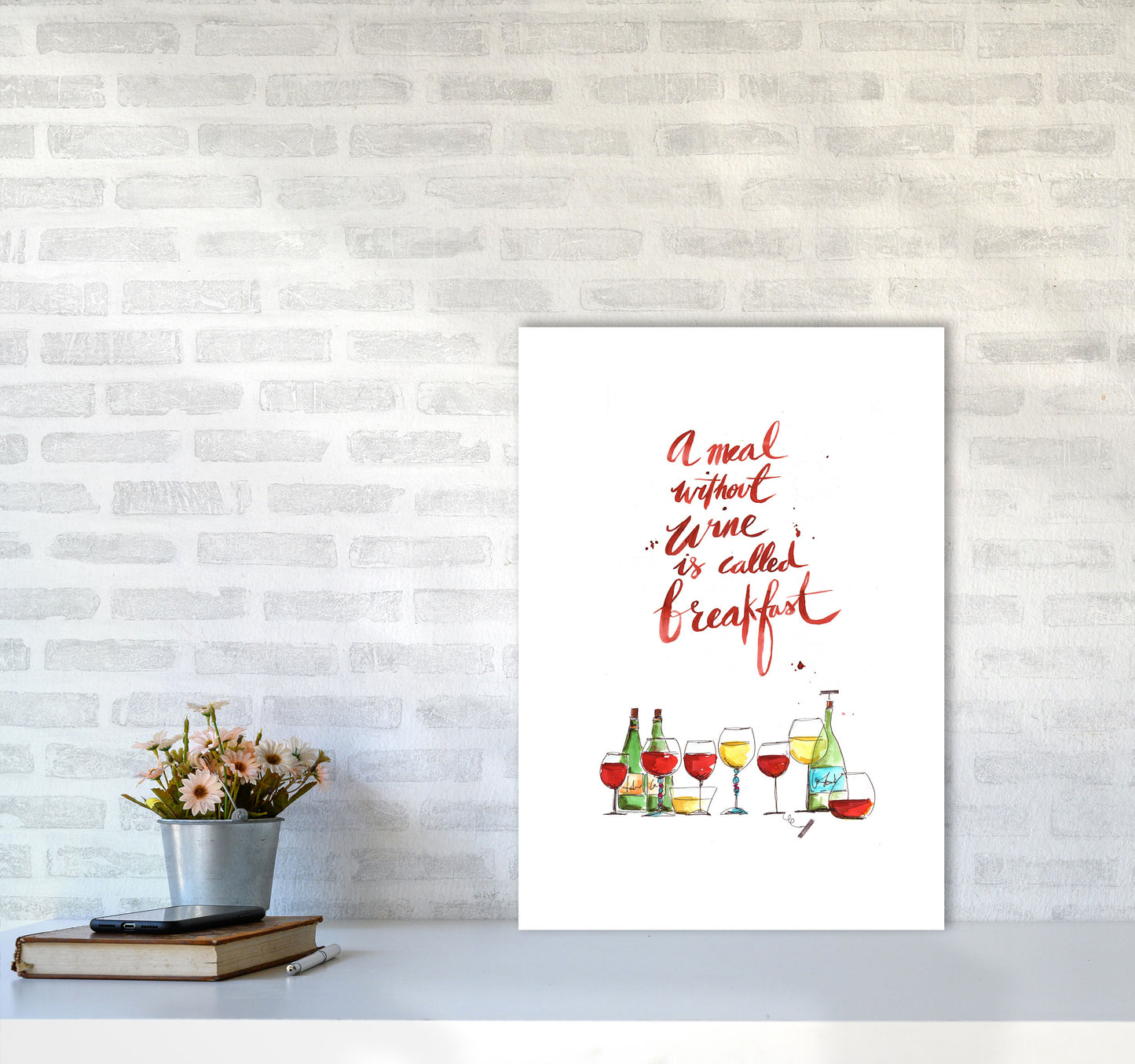 A Meal Without Wine, Kitchen Food & Drink Art Prints A2 Black Frame