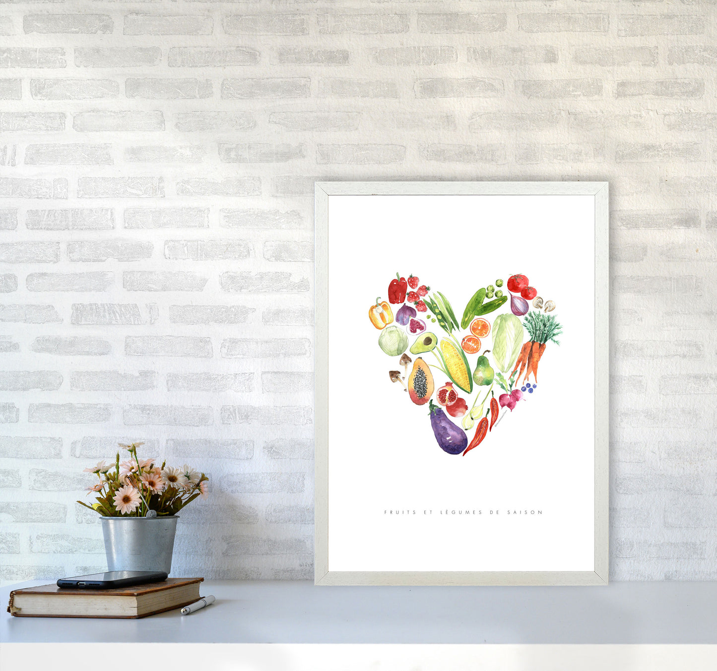 Fruit And Vegetables, Kitchen Food & Drink Art Prints A2 Oak Frame