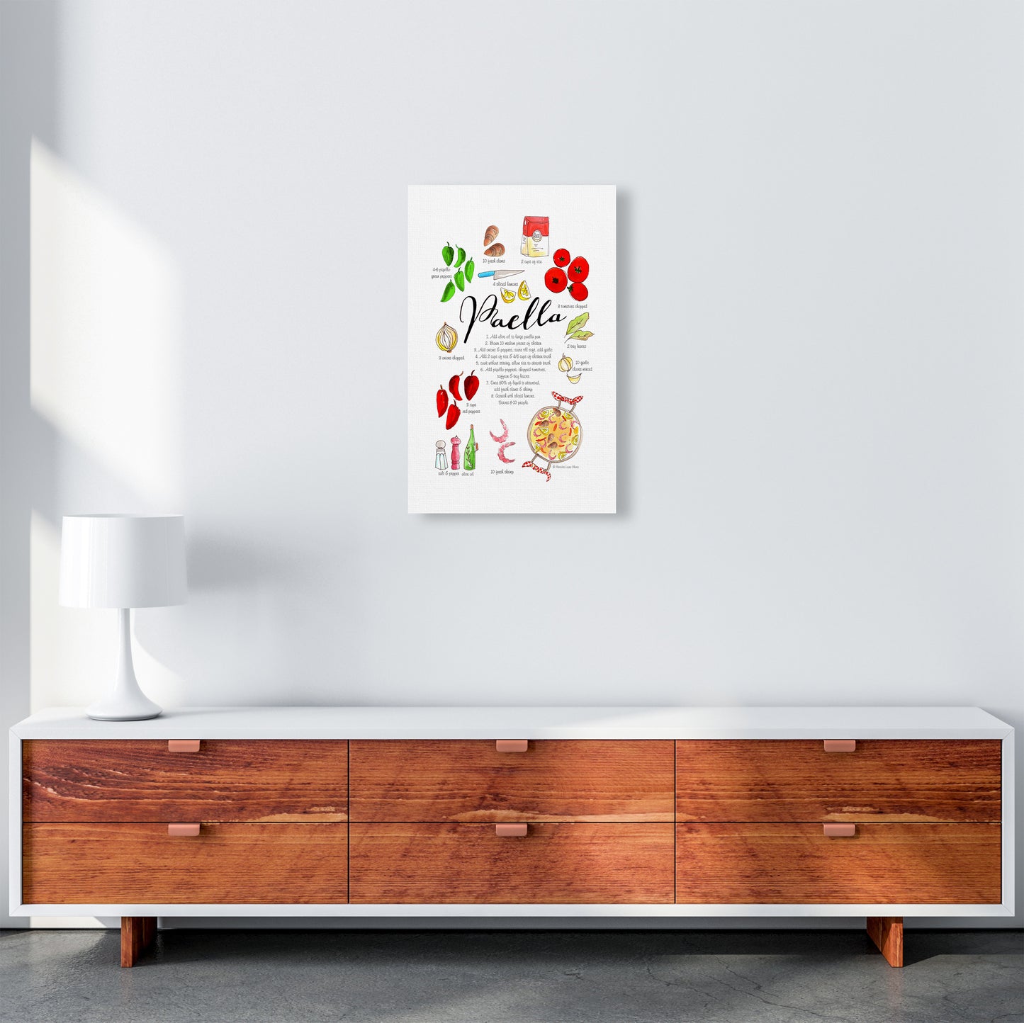 Paella Ingredients Recipe, Kitchen Food & Drink Art Prints A3 Canvas