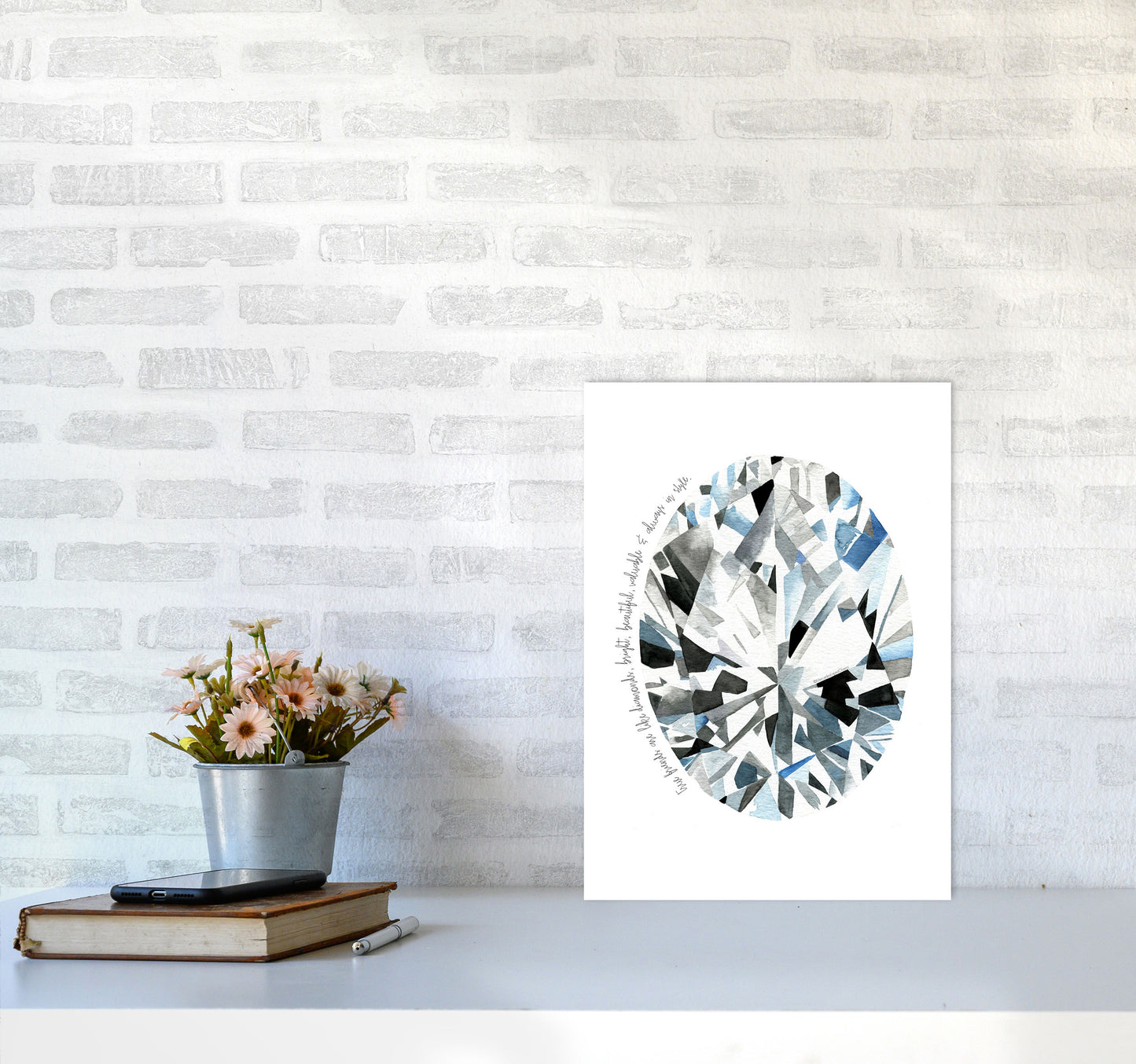 Oval Diamond Friends Inspirational Quote Modern Fashion Print A3 Black Frame