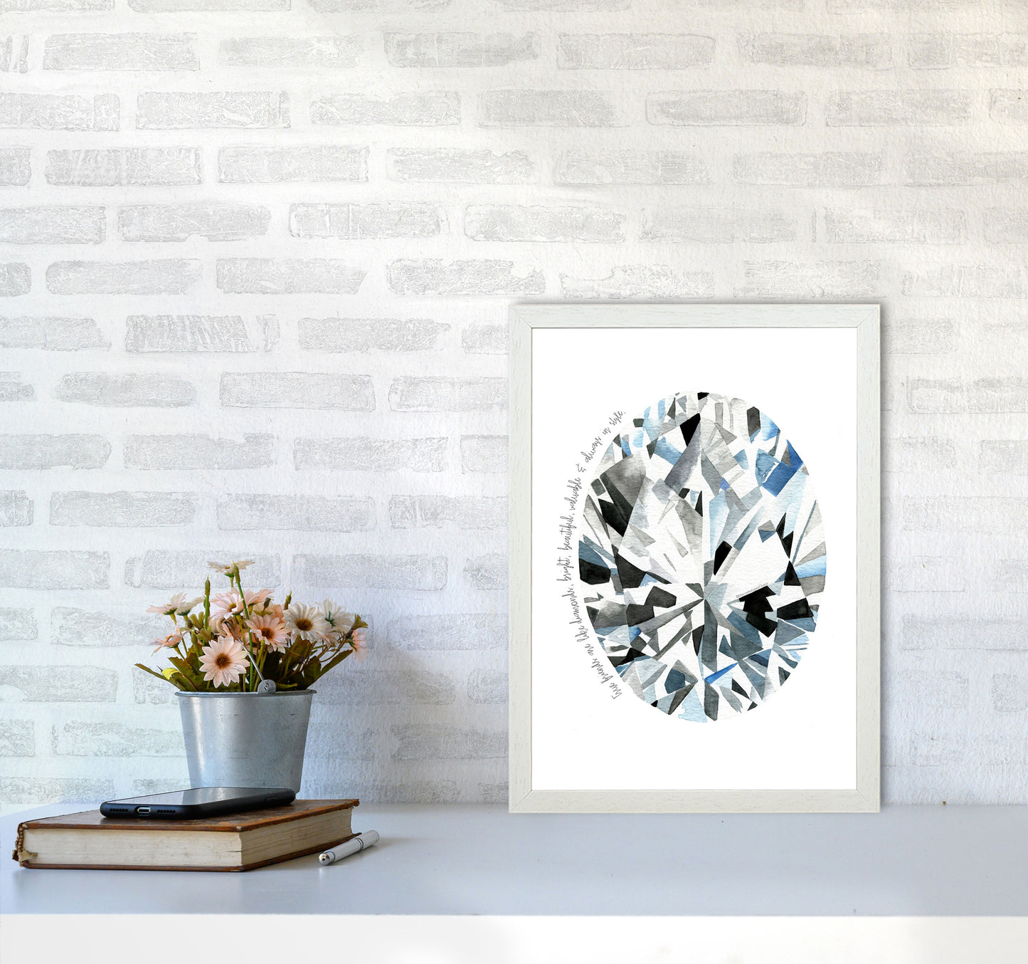 Oval Diamond Friends Inspirational Quote Modern Fashion Print A3 Oak Frame