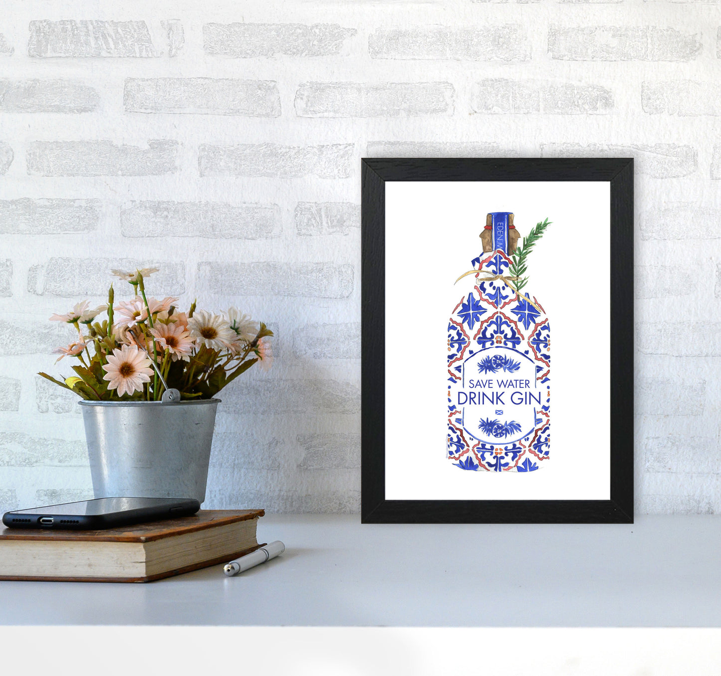 Save Water Drink Gin, Kitchen Food & Drink A4 White Frame