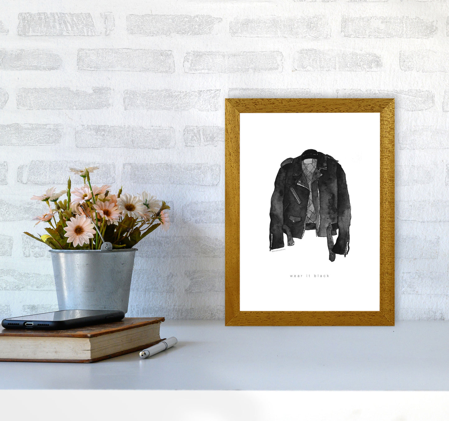 Wear It Black Leather Jacket Modern Fashion Print A4 Print Only