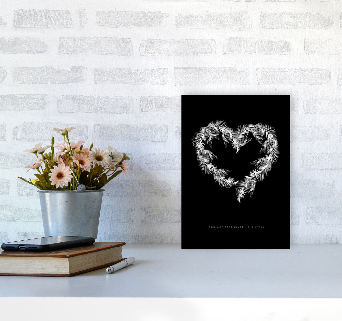 C S Lewis Courage Dear Heart Black Modern Fashion Print A4 Black Frame