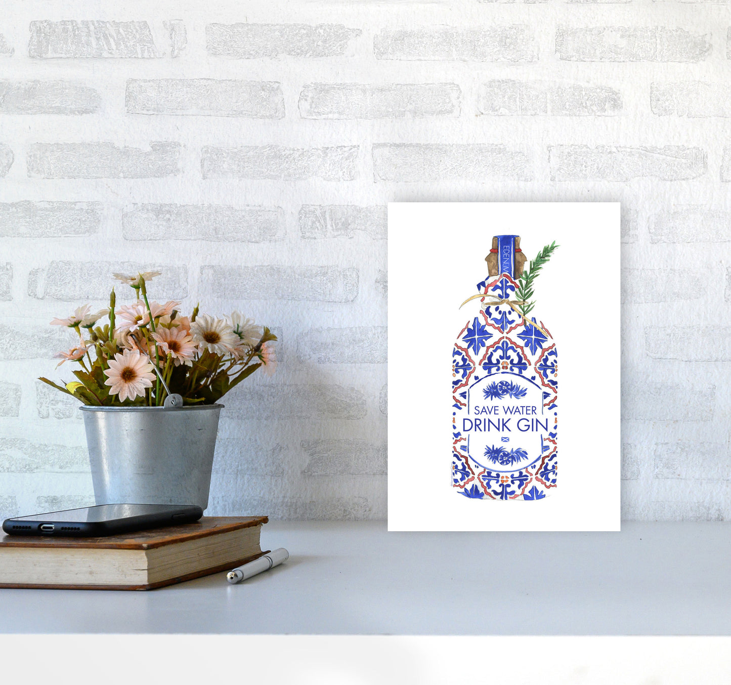 Save Water Drink Gin, Kitchen Food & Drink A4 Black Frame