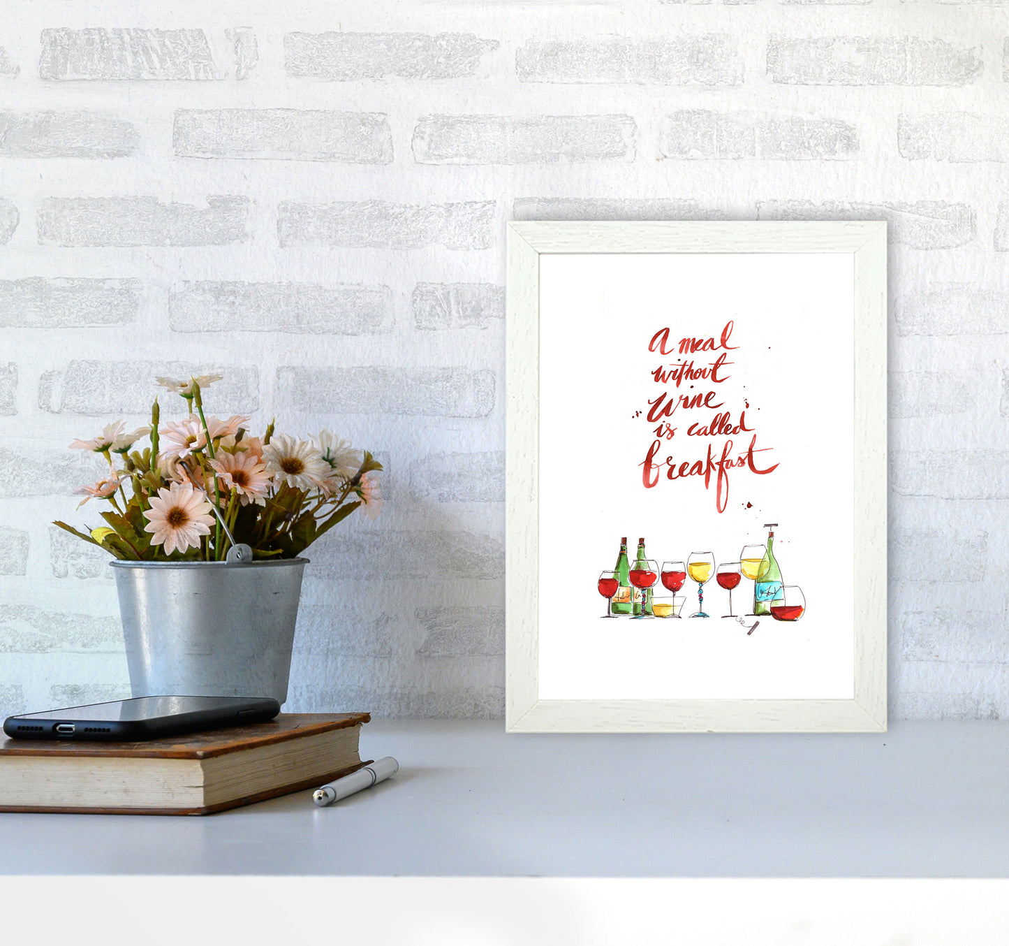 A Meal Without Wine, Kitchen Food & Drink Art Prints A4 Oak Frame