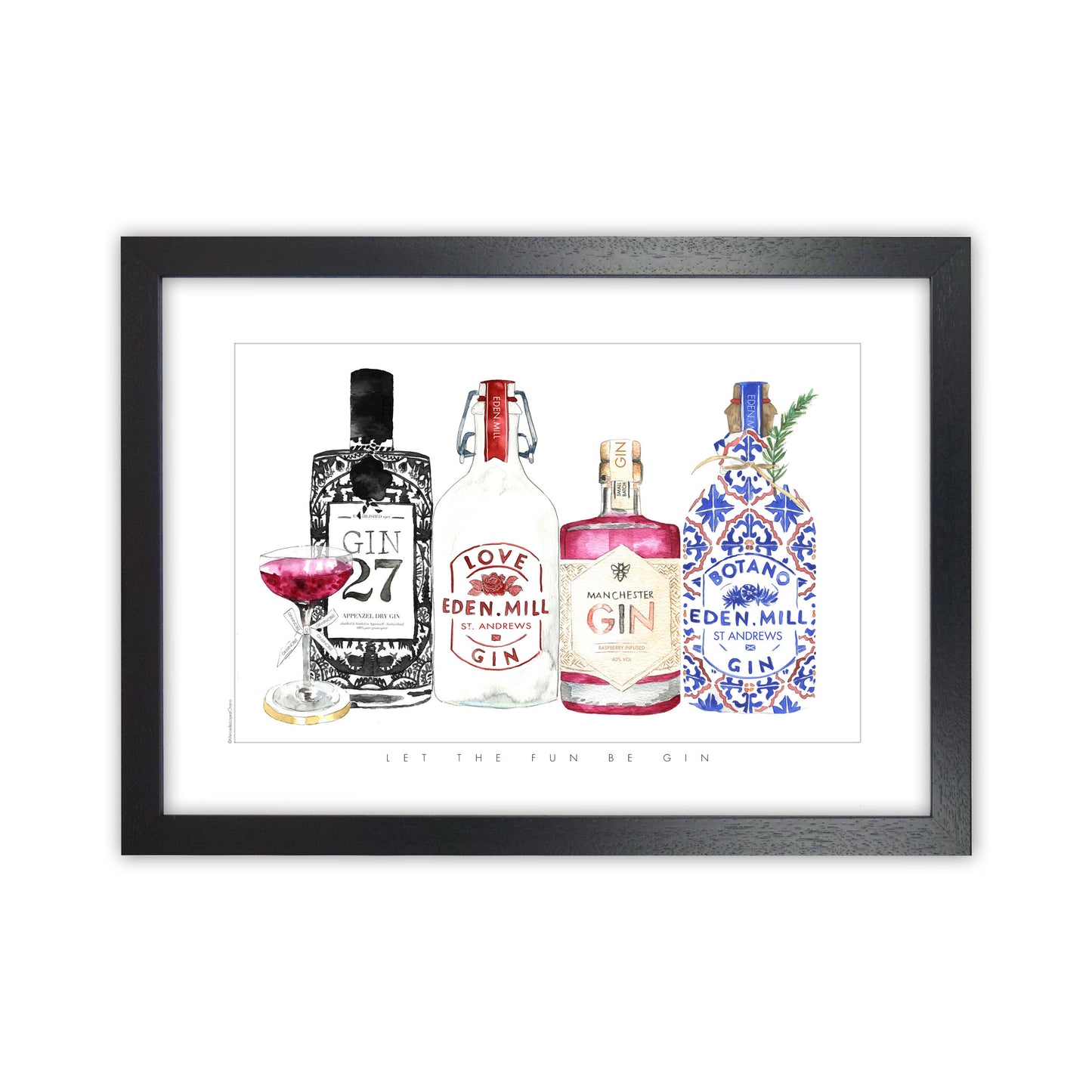 Let The Fun Be Gin, Kitchen Food & Drink Art Prints Black Grain