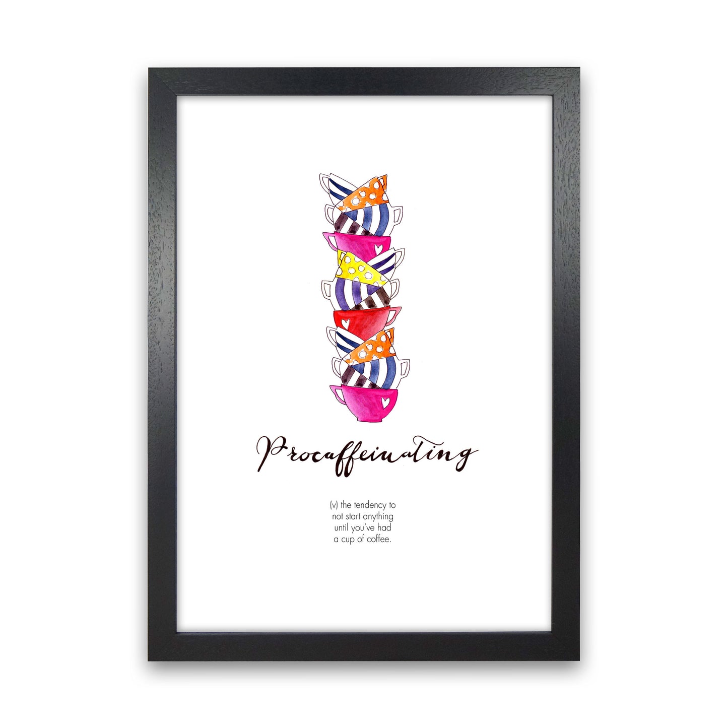 Procaffinating, Kitchen Food & Drink Art Prints Black Grain