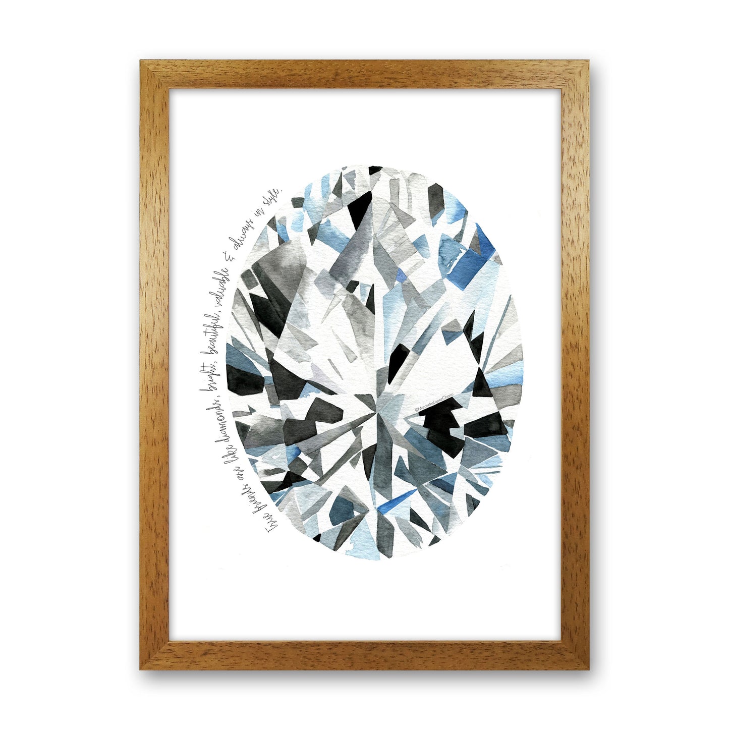 Oval Diamond Friends Inspirational Quote Modern Fashion Print Oak Grain