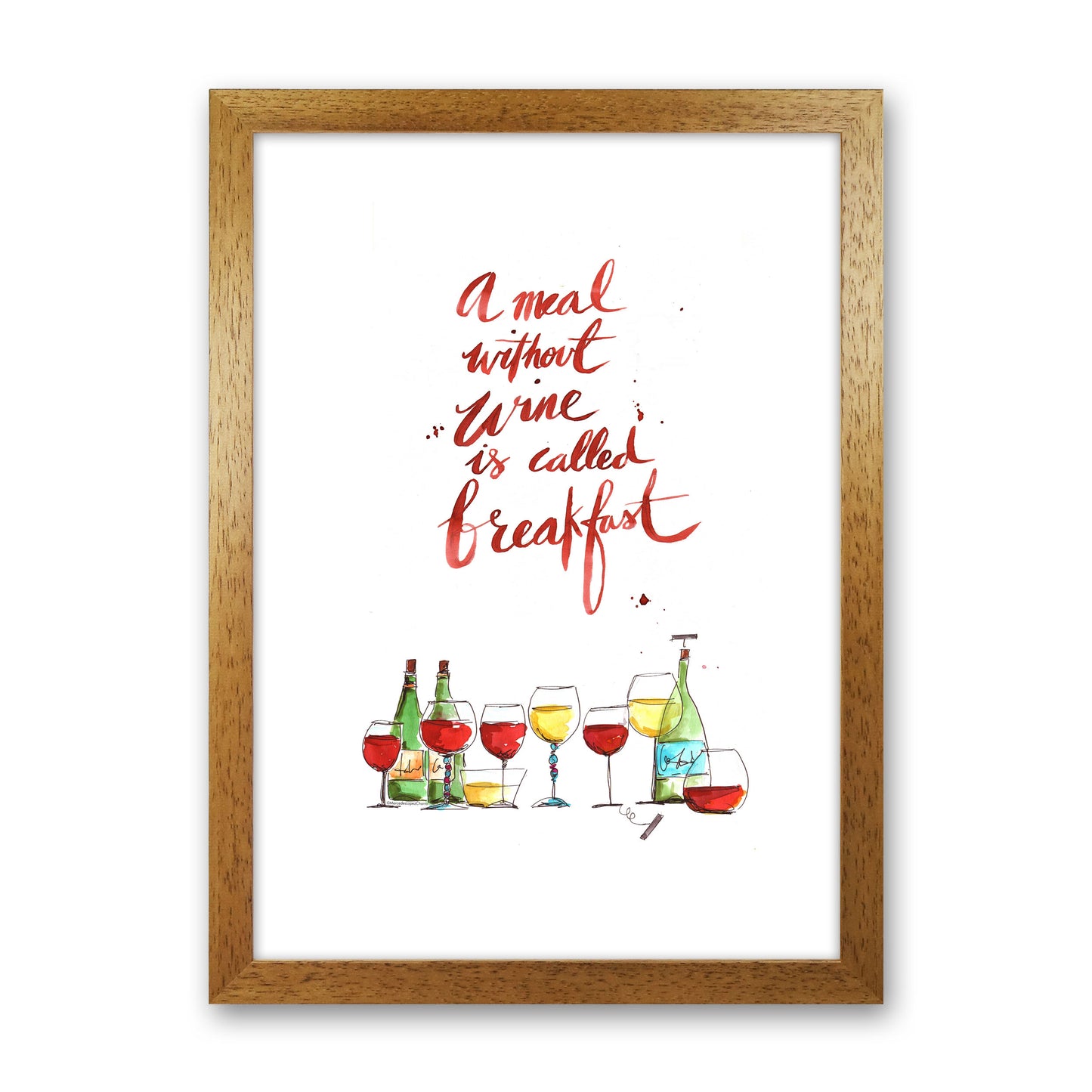 A Meal Without Wine, Kitchen Food & Drink Art Prints Oak Grain