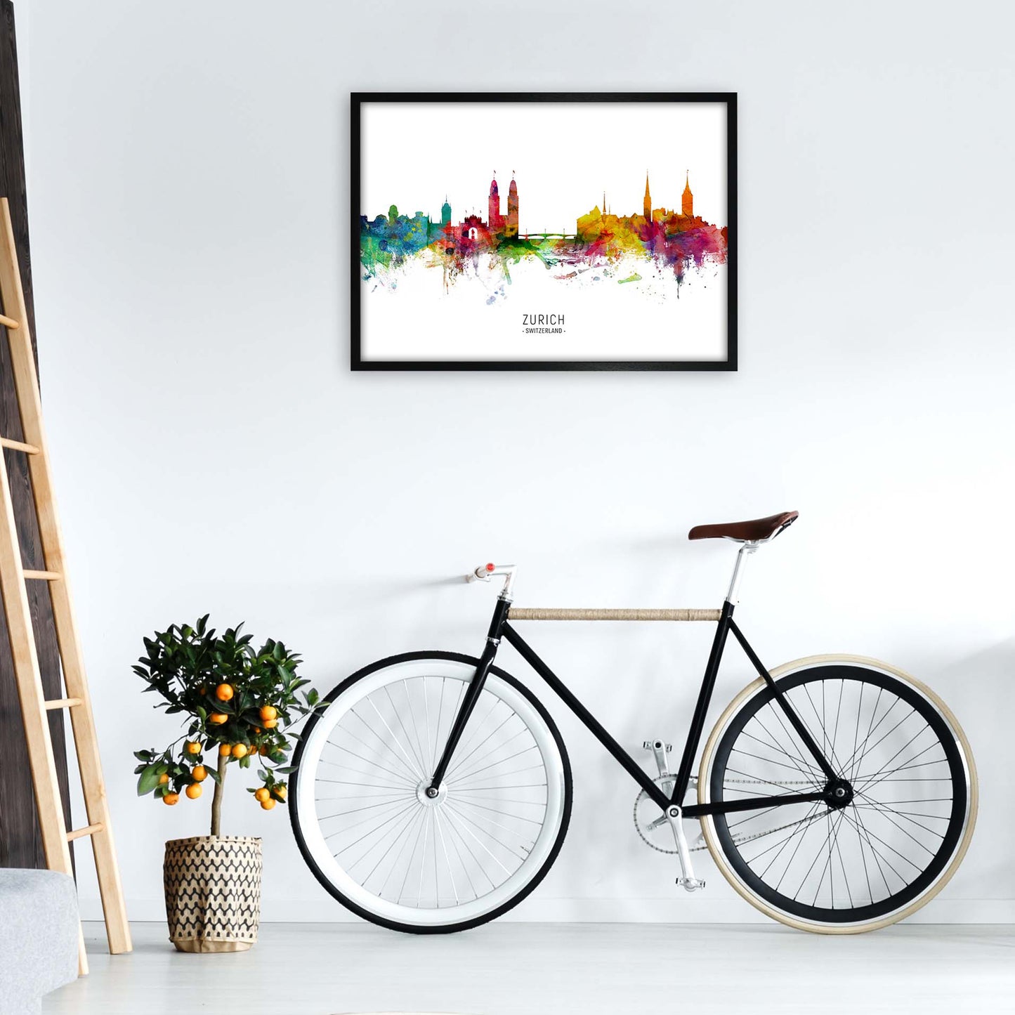 Zurich Switzerland Skyline Art Print by Michael Tompsett A1 White Frame