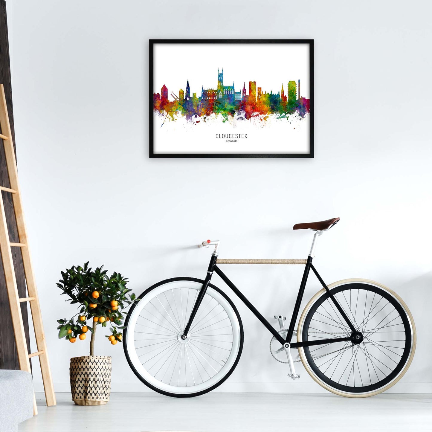 Gloucester England Skyline Art Print by Michael Tompsett A1 White Frame