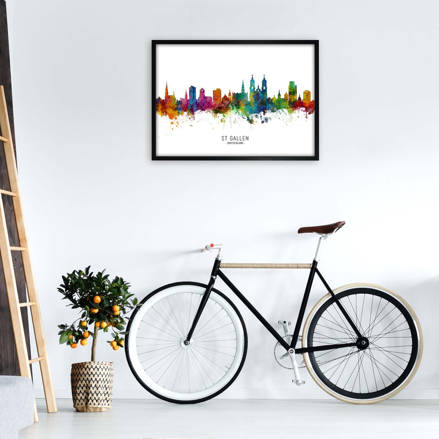 St Gallen Switzerland Skyline Art Print by Michael Tompsett A1 White Frame