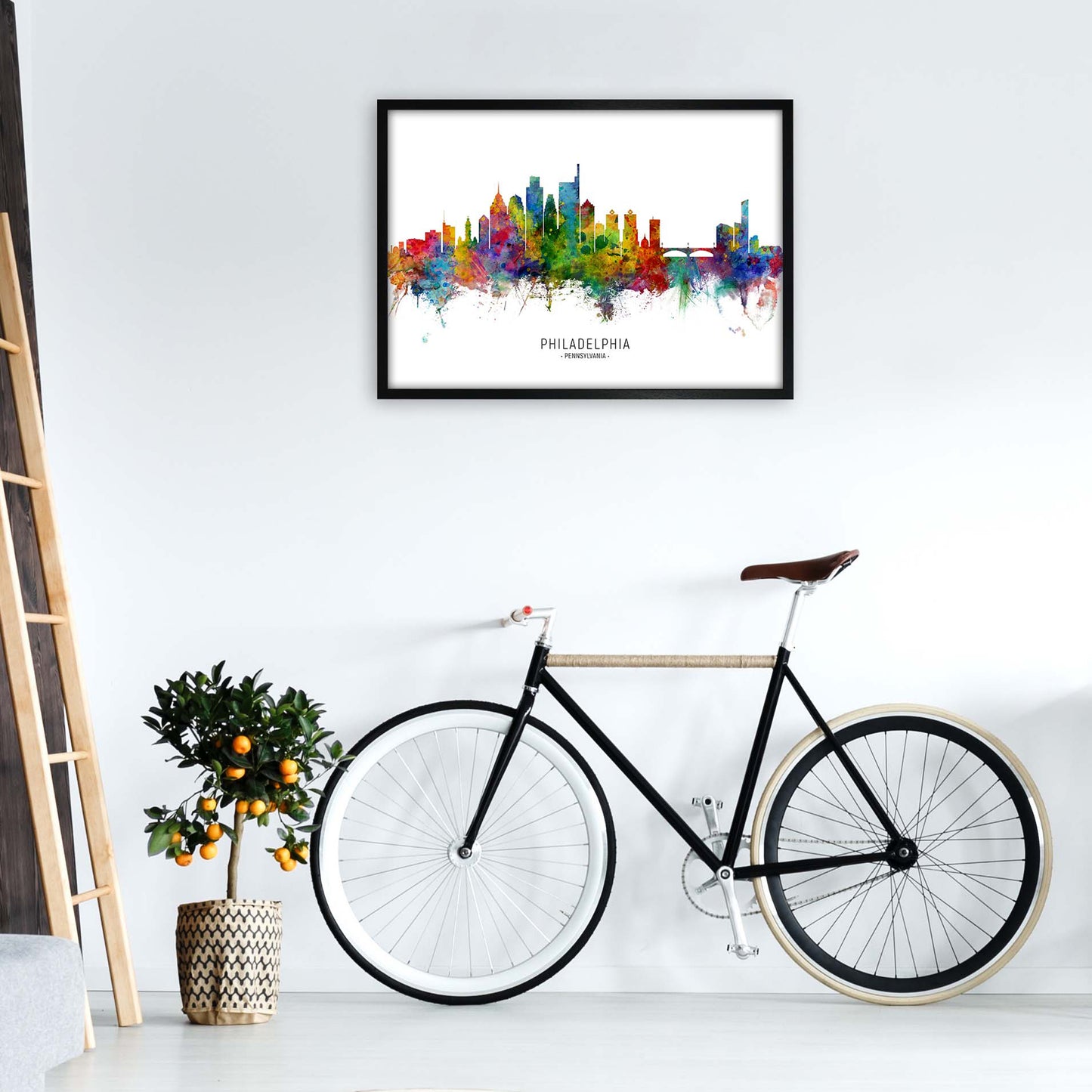 Philadelphia Pennsylvania Skyline Print by Michael Tompsett A1 White Frame