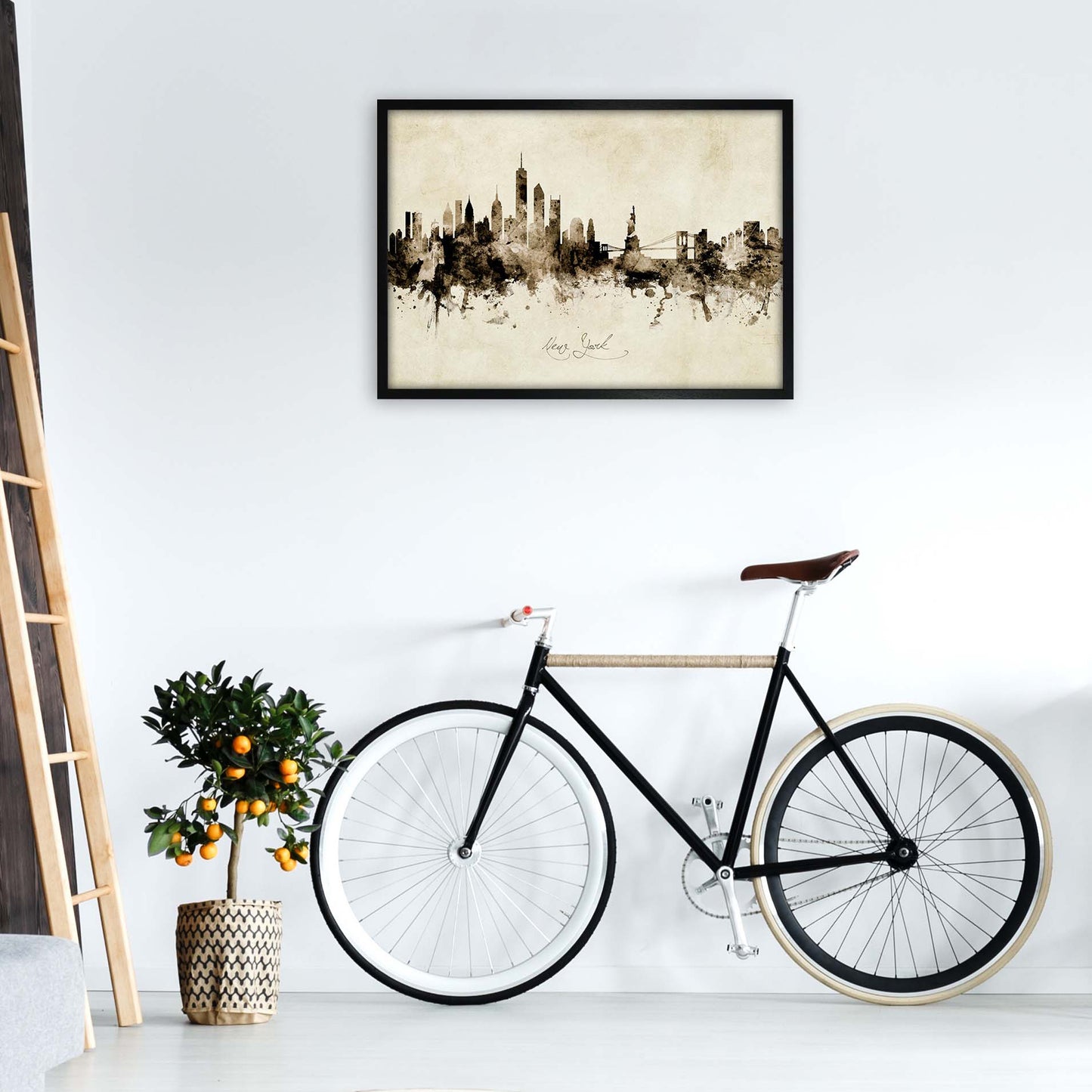 New York New York Skyline Vintage Print by Michael Tompsett A1 White Frame