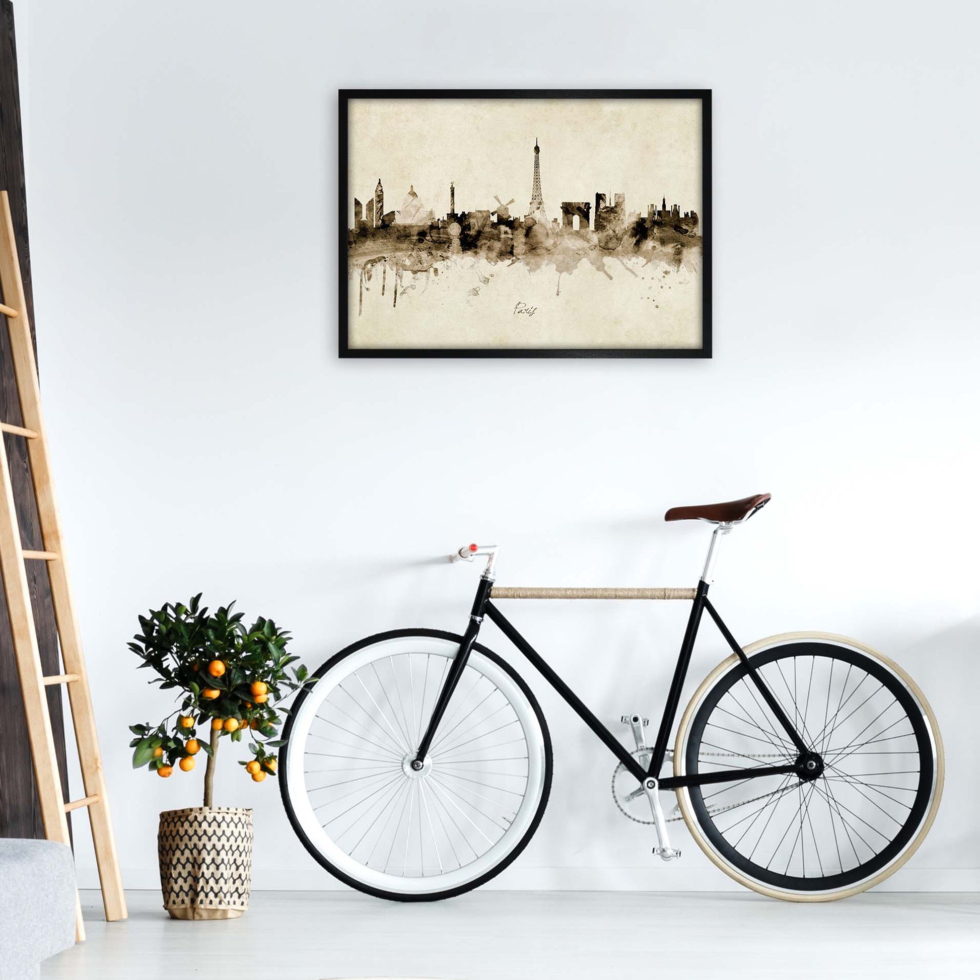Paris France Skyline Vintage  Art Print by Michael Tompsett A1 White Frame