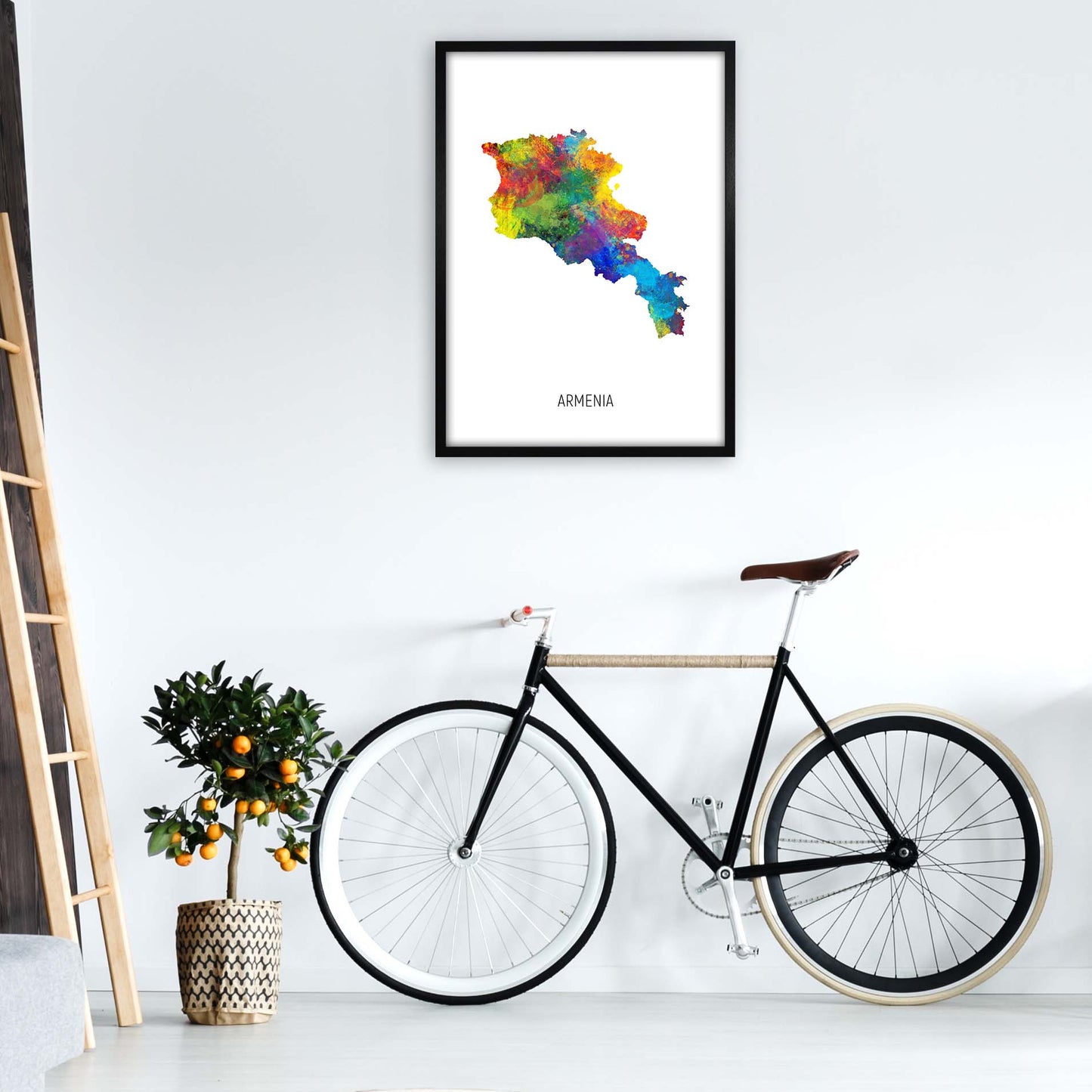 Armenia Watercolour Map Art Print by Michael Tompsett A1 White Frame