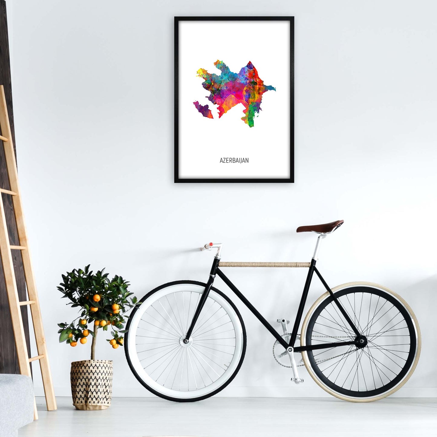Azerbaijan Watercolour Map Art Print by Michael Tompsett A1 White Frame
