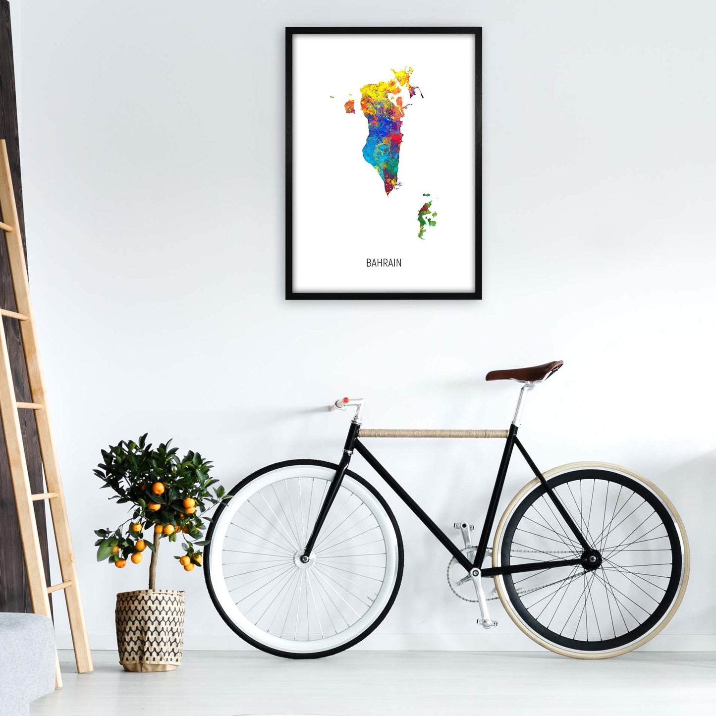 Bahrain Watercolour Map Art Print by Michael Tompsett A1 White Frame
