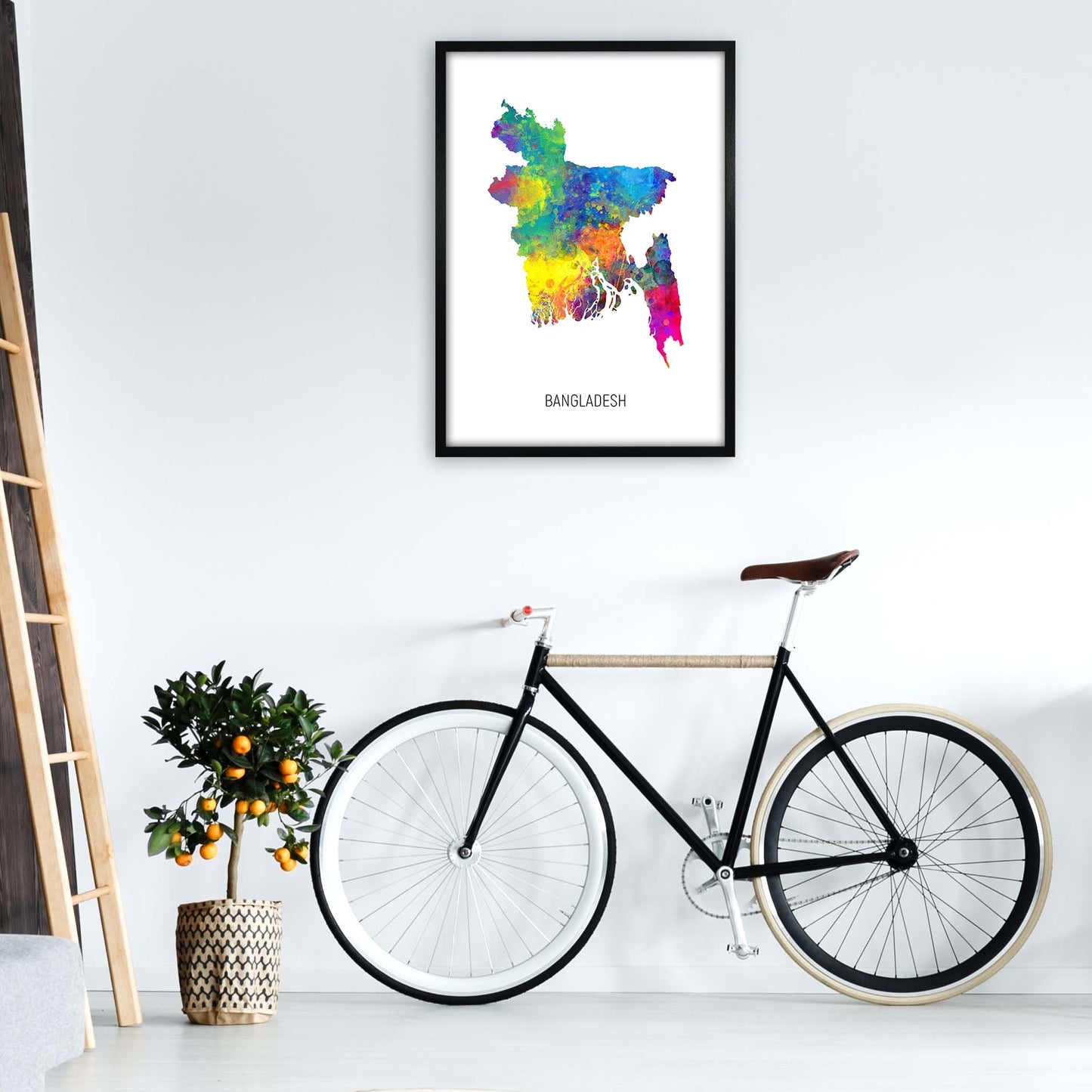 Bangladesh Watercolour Map Art Print by Michael Tompsett A1 White Frame