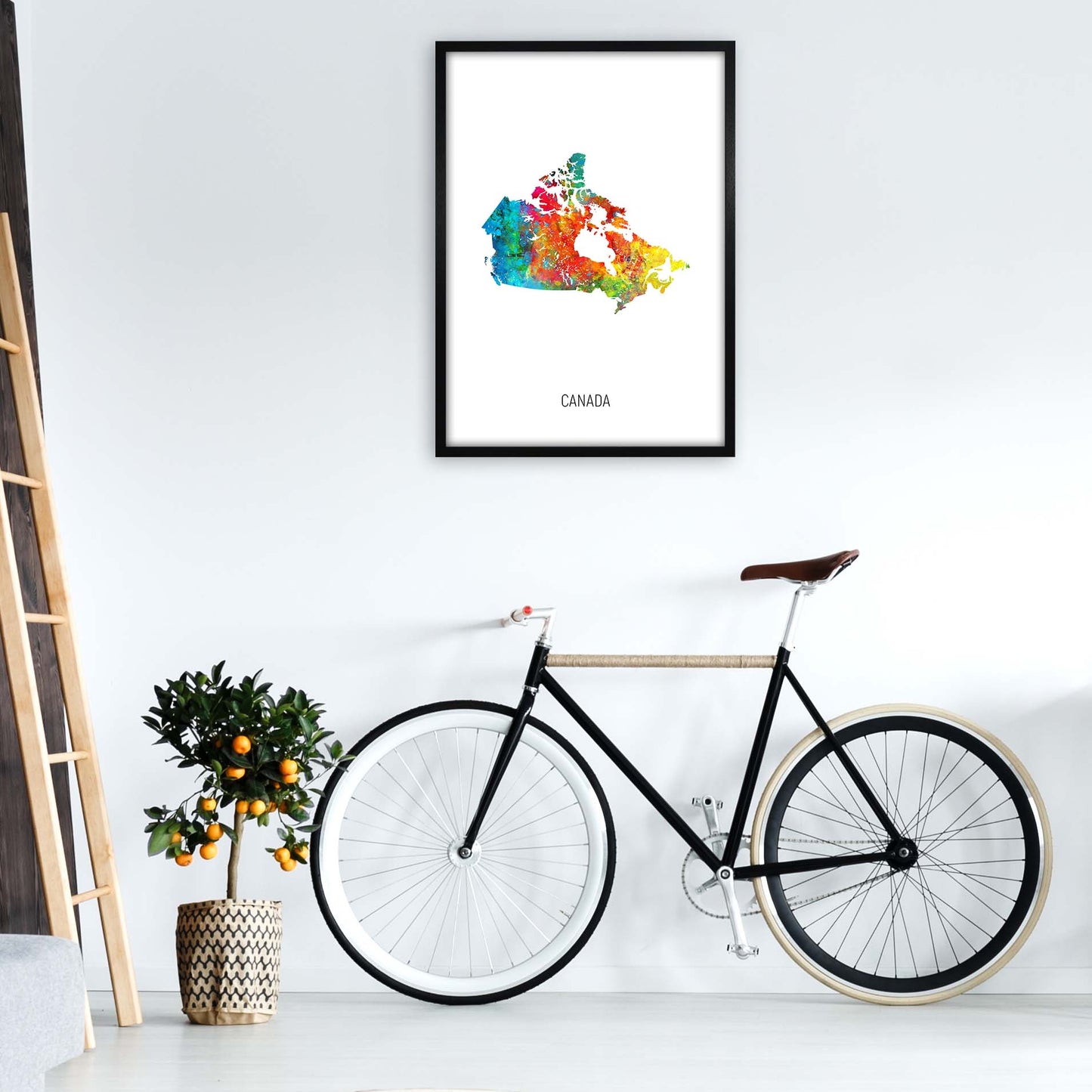 Canada Watercolour Map Art Print by Michael Tompsett A1 White Frame