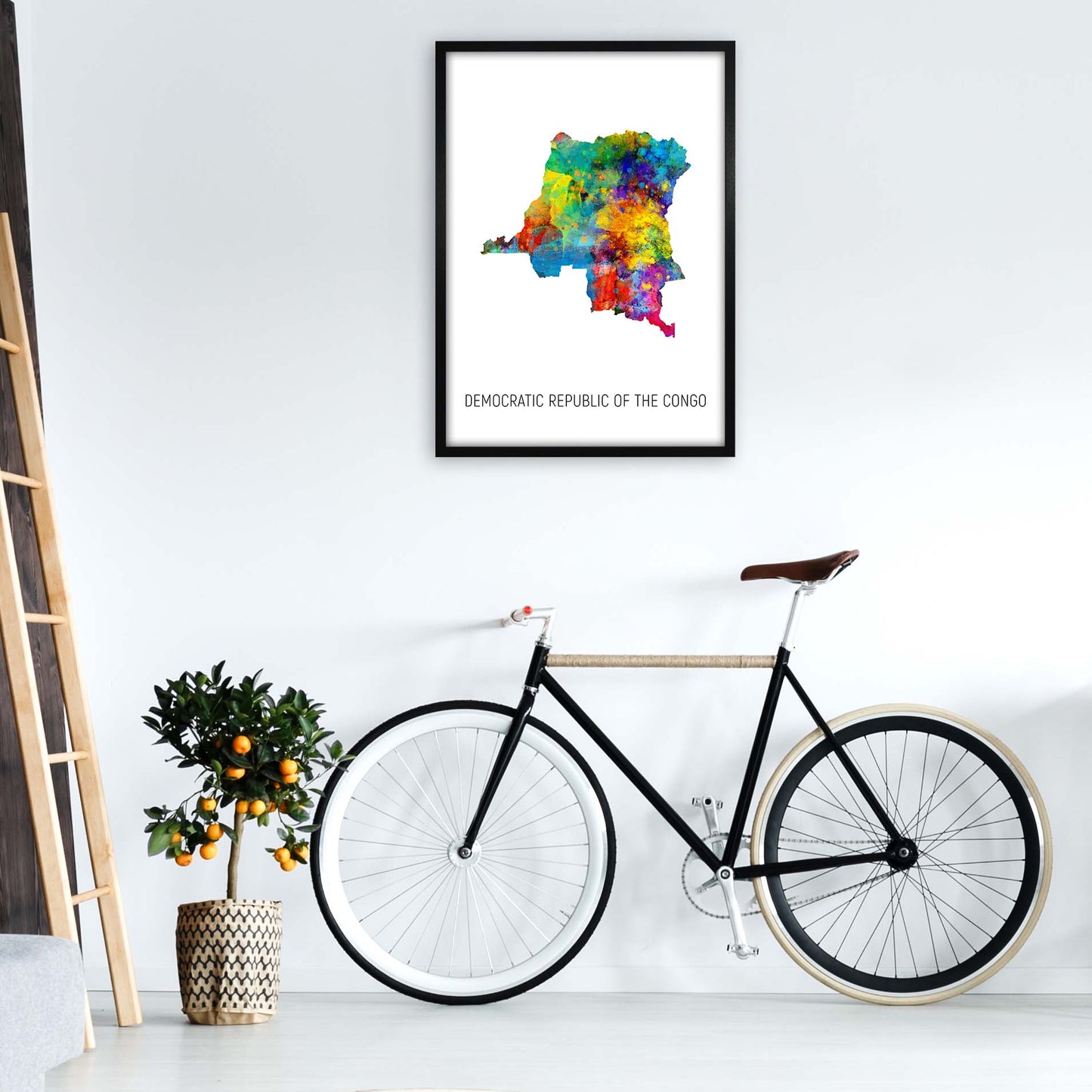 Democratic Republic Of The Congo Watercolour Map by Michael Tompsett A1 White Frame