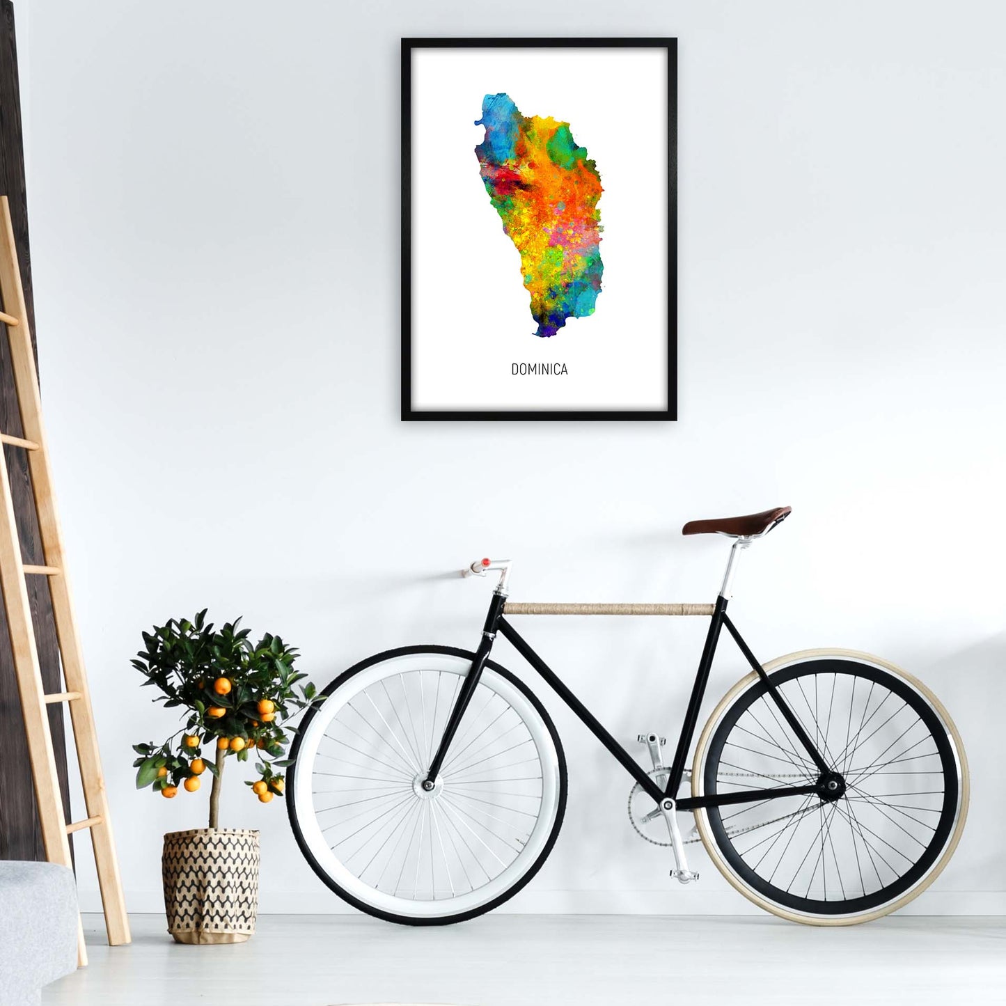 Dominica Watercolour Map Art Print by Michael Tompsett A1 White Frame