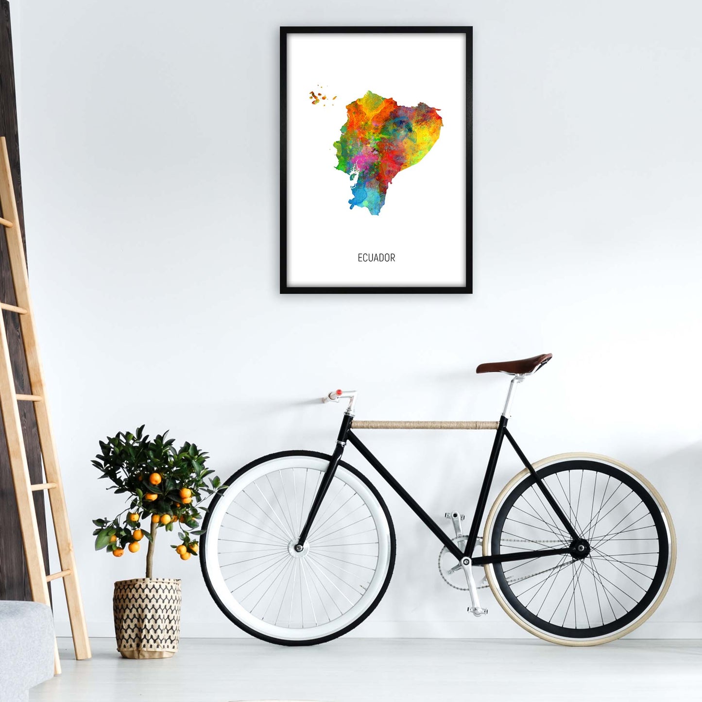 Ecuador Watercolour Map Art Print by Michael Tompsett A1 White Frame